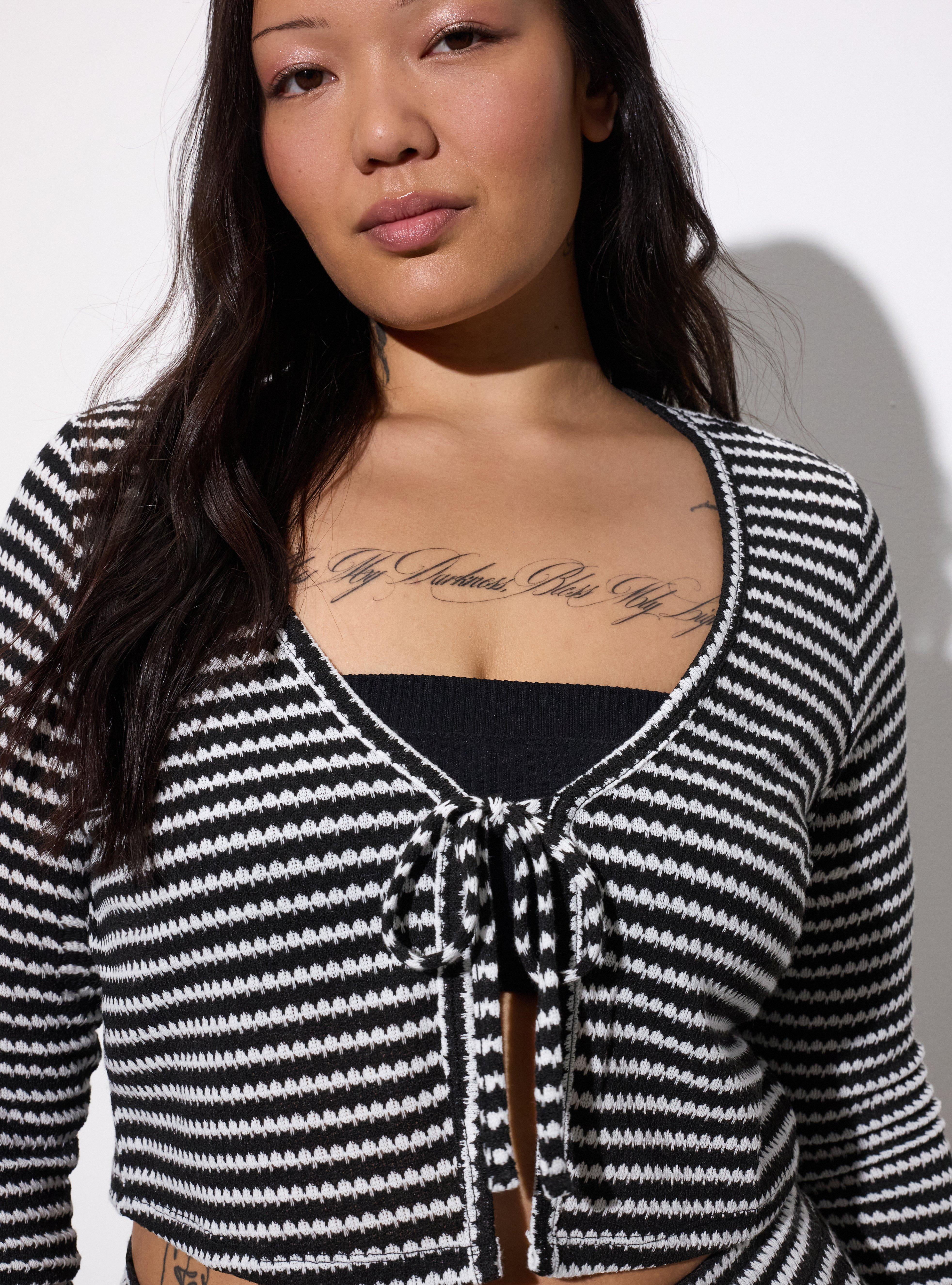 LoveSick Flyaway Jacquard Cardigan, LOVESICK KNIT STRIPE BLACK WHITE, alternate