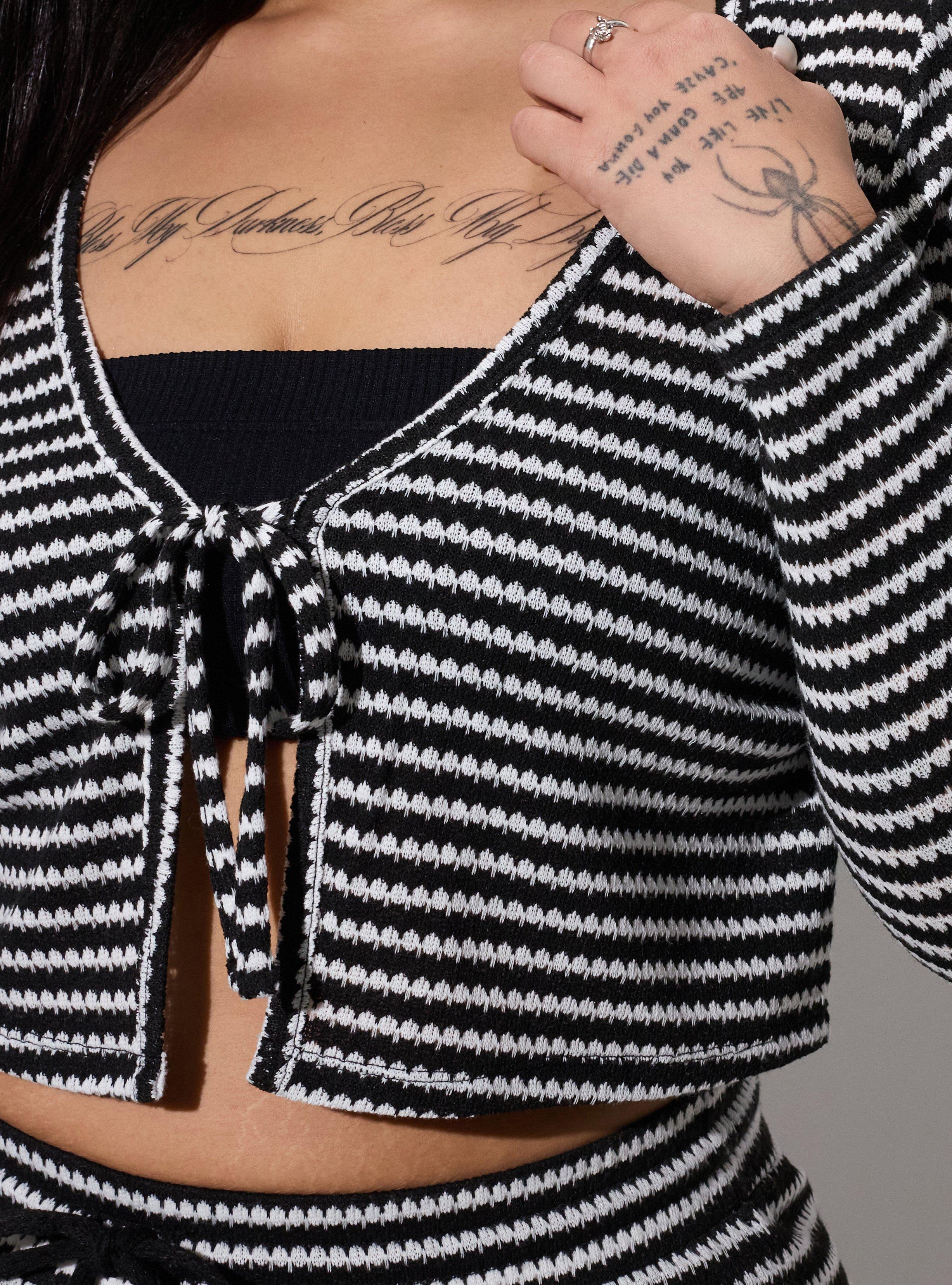 LoveSick Flyaway Jacquard Cardigan, LOVESICK KNIT STRIPE BLACK WHITE, alternate