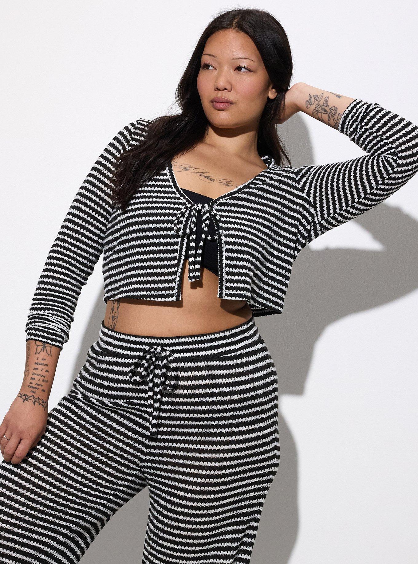 LoveSick Flyaway Jacquard Cardigan, LOVESICK KNIT STRIPE BLACK WHITE, alternate