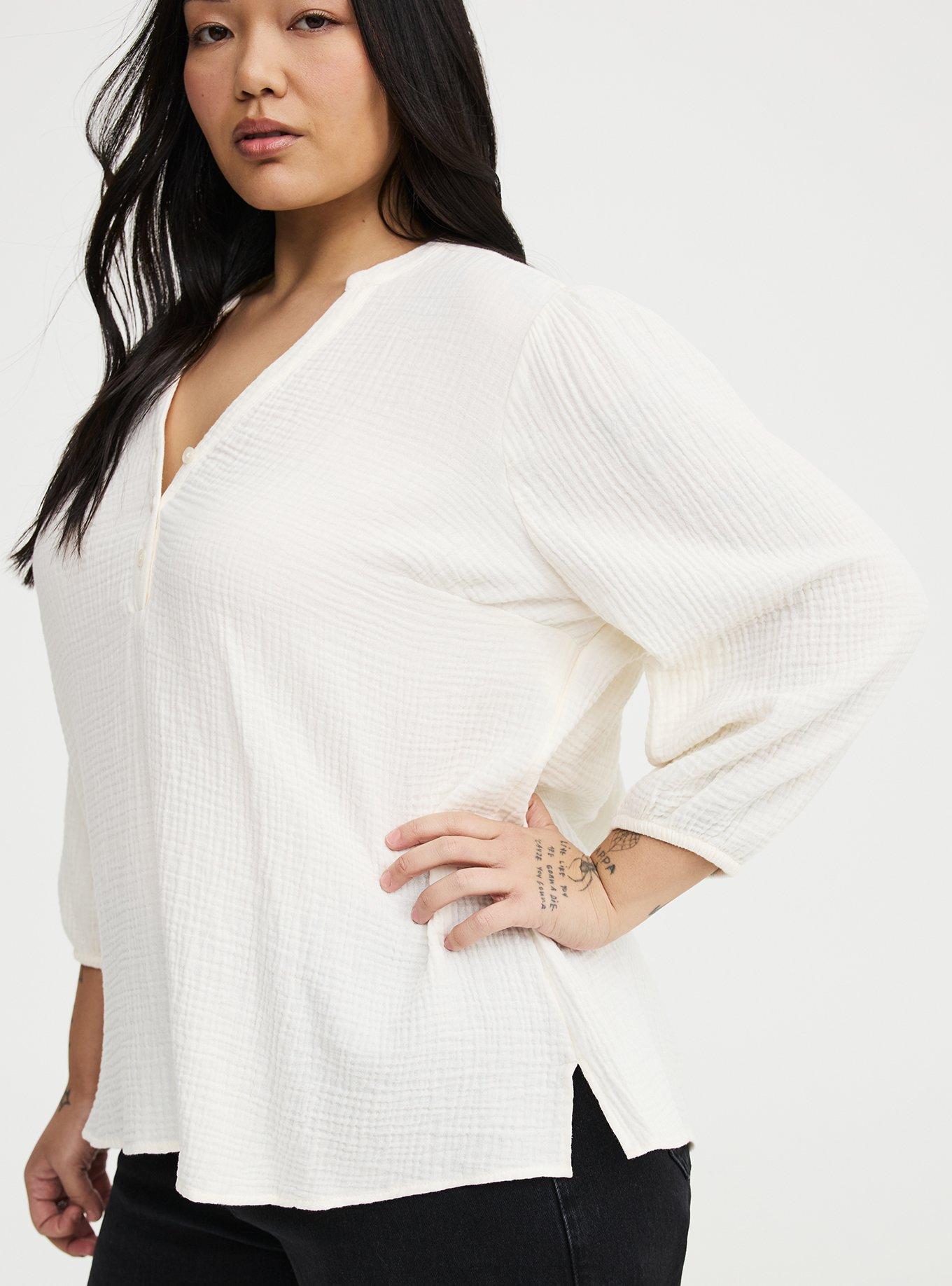 Gauze Popover Top, WHISPER WHITE, alternate