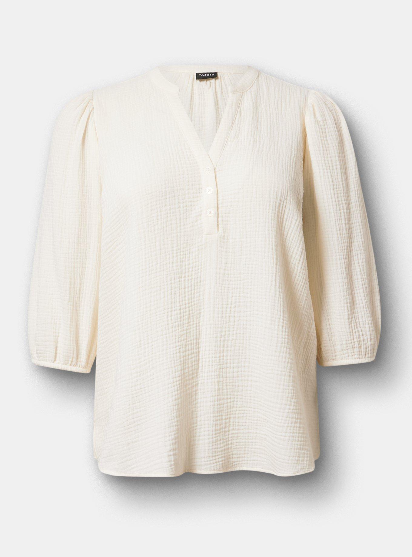 Gauze Popover Top, WHISPER WHITE, hi-res