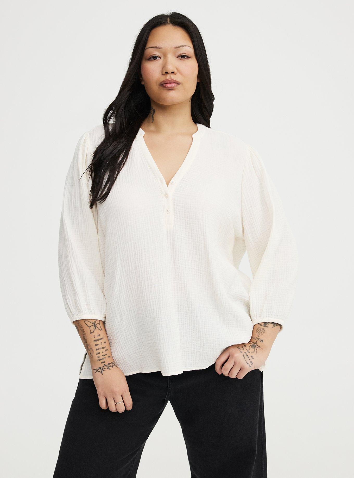 Gauze Popover Top, WHISPER WHITE, hi-res