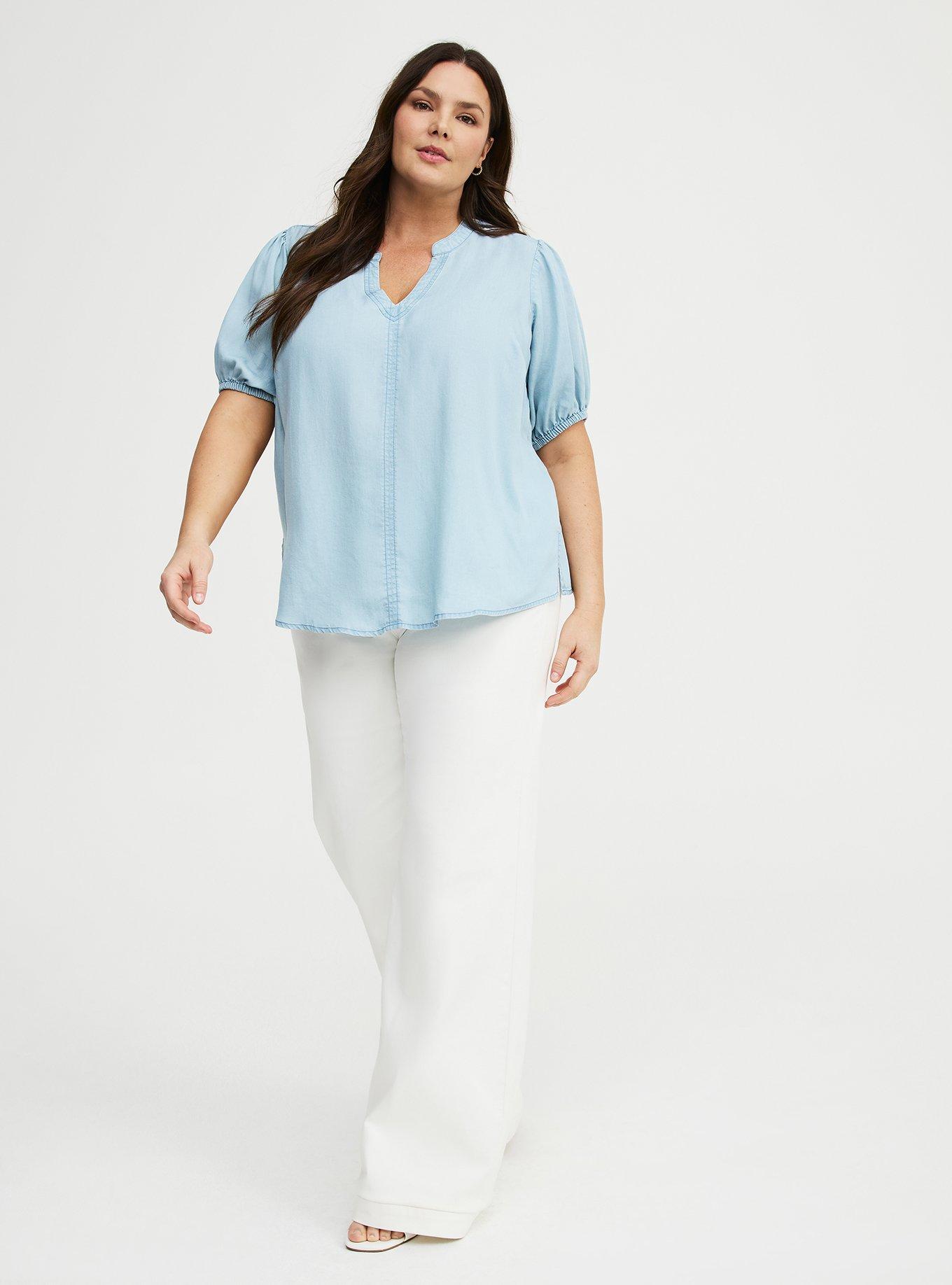 Tencel Puff Sleeve Top, LIGHT WASH, alternate