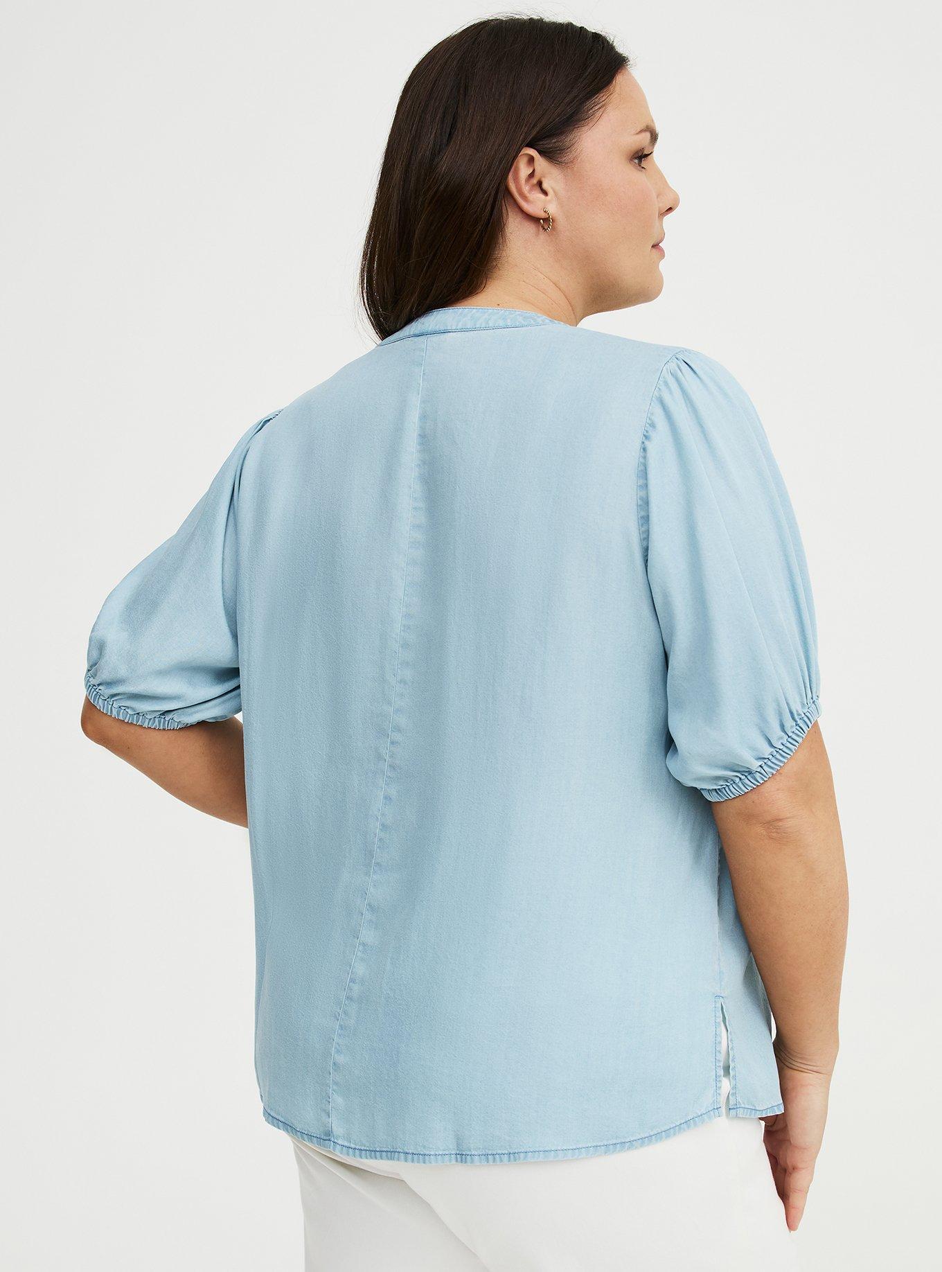 Tencel Puff Sleeve Top, LIGHT WASH, alternate