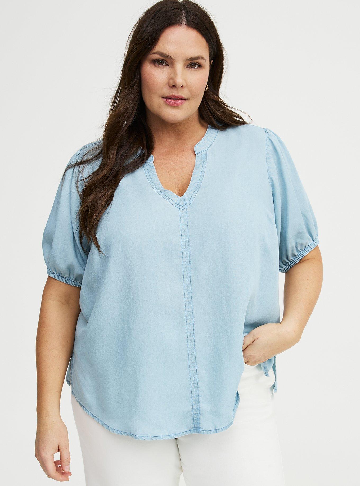 Tencel Puff Sleeve Top, LIGHT WASH, alternate