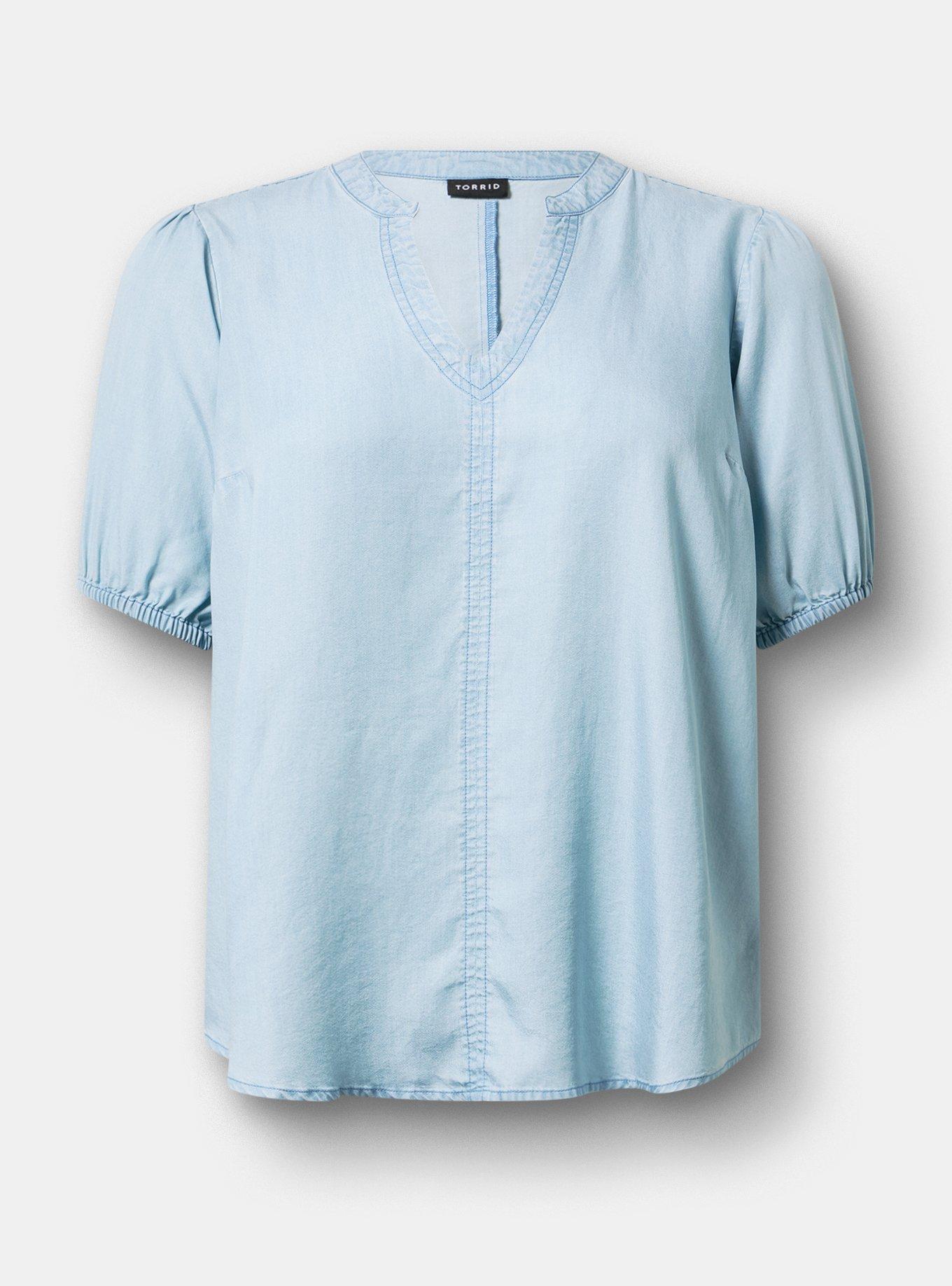 Tencel Puff Sleeve Top, LIGHT WASH, hi-res