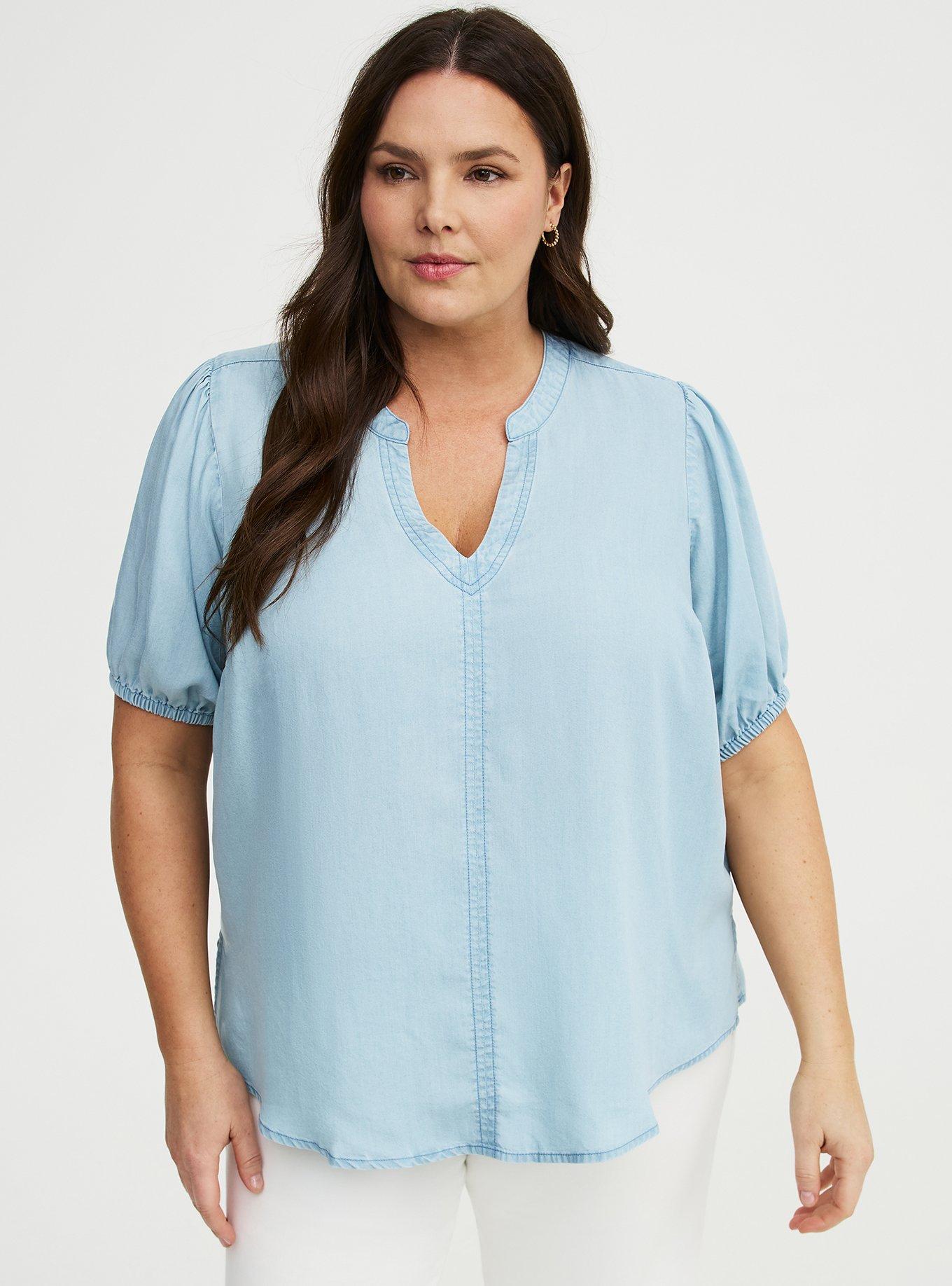 Tencel Puff Sleeve Top, LIGHT WASH, hi-res