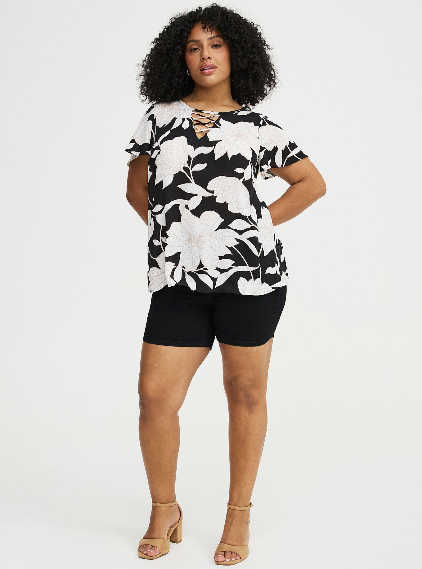 Lattice Flutter Sleeve Top, BLUEPRINT FLORAL BLACK, alternate