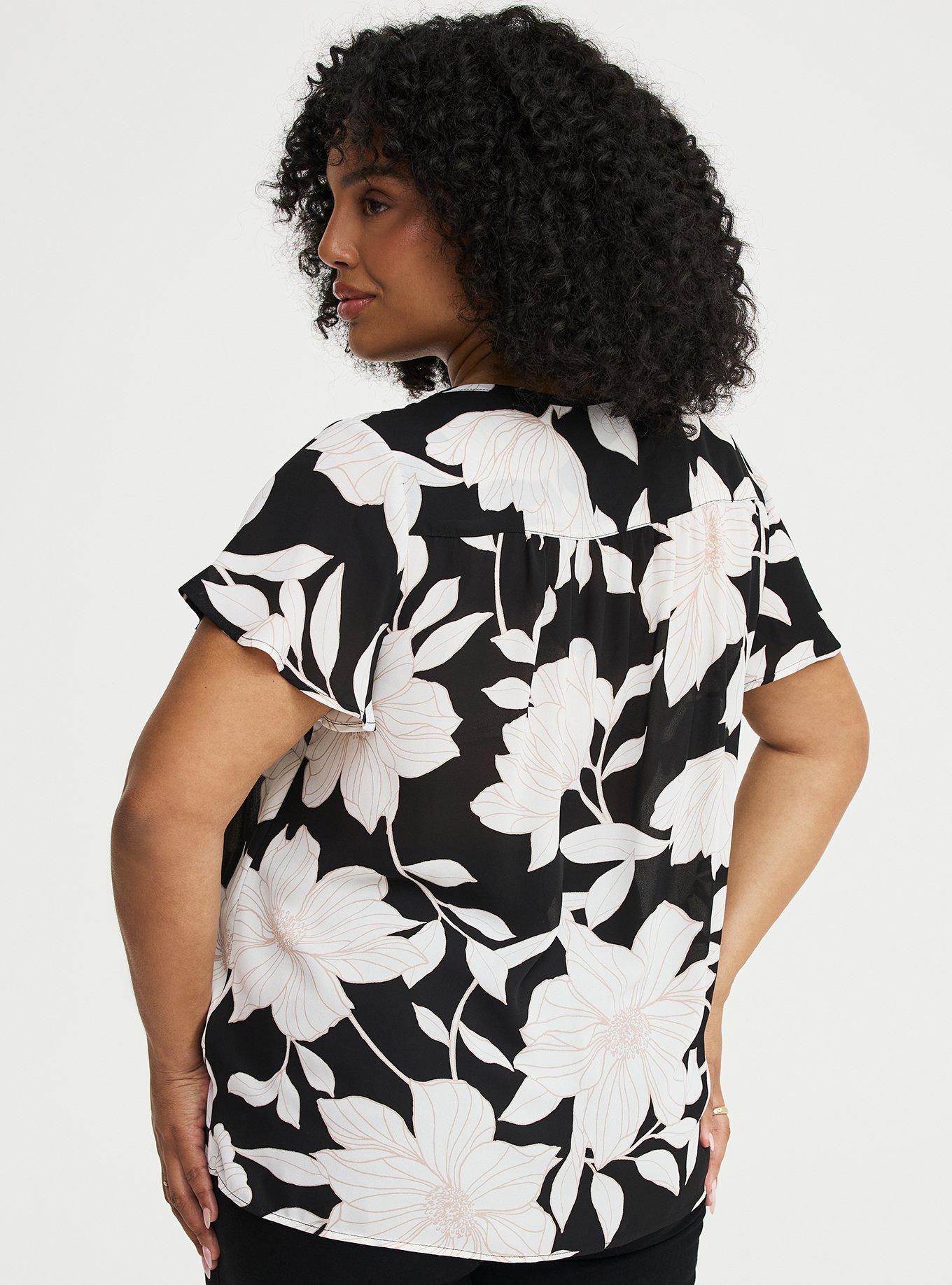 Lattice Flutter Sleeve Top, BLUEPRINT FLORAL BLACK, alternate