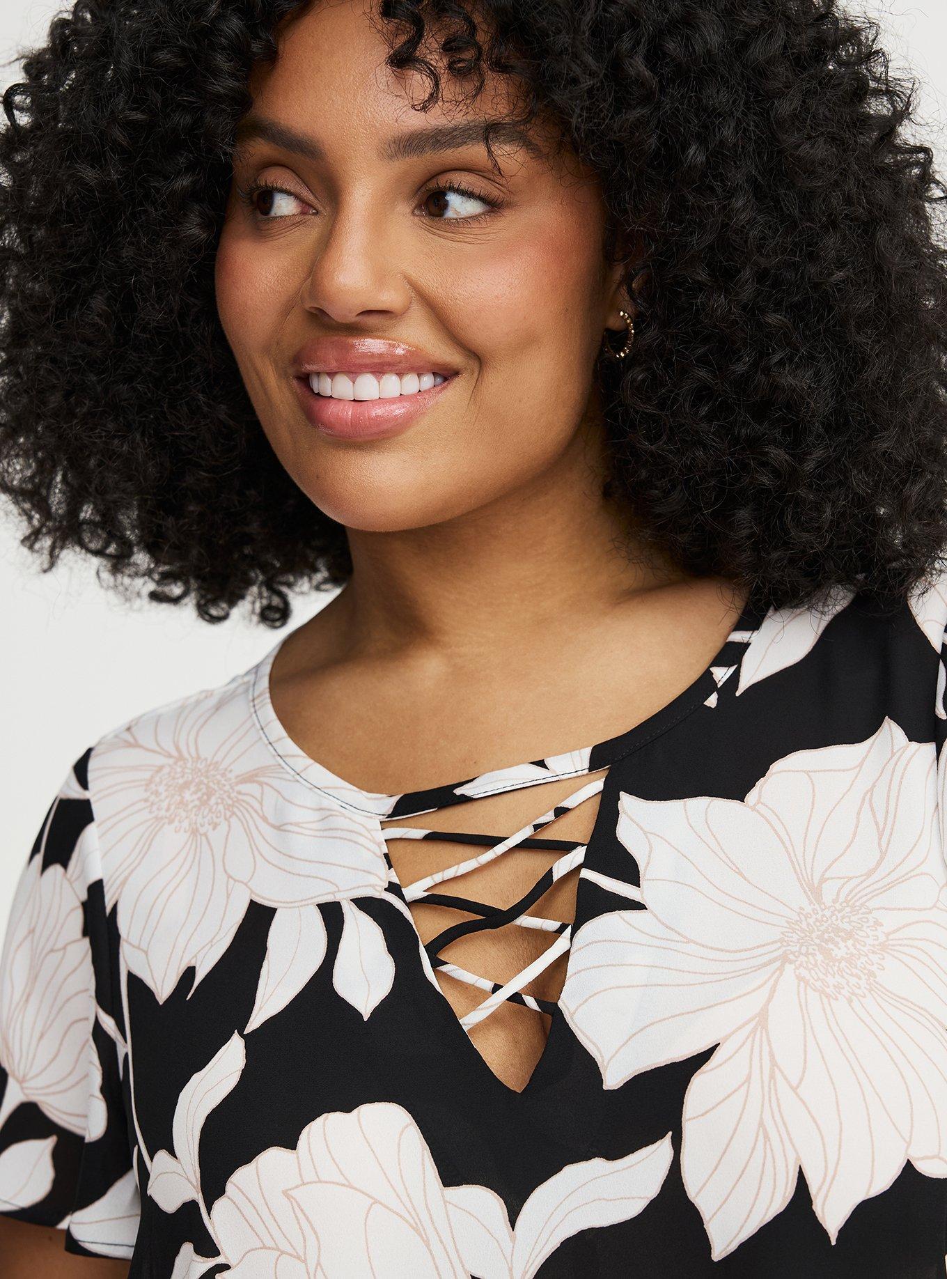 Lattice Flutter Sleeve Top, BLUEPRINT FLORAL BLACK, alternate