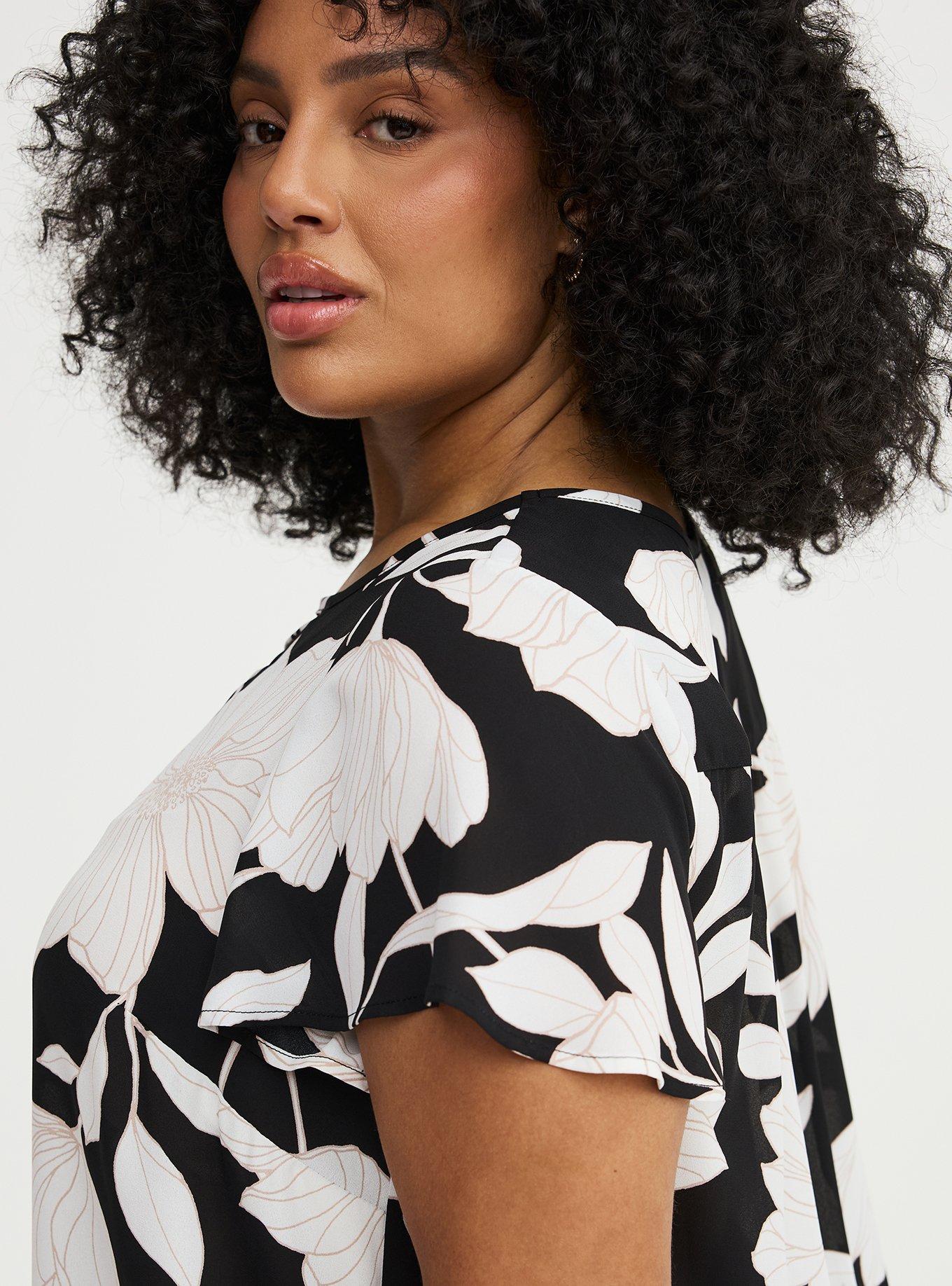 Lattice Flutter Sleeve Top, BLUEPRINT FLORAL BLACK, alternate