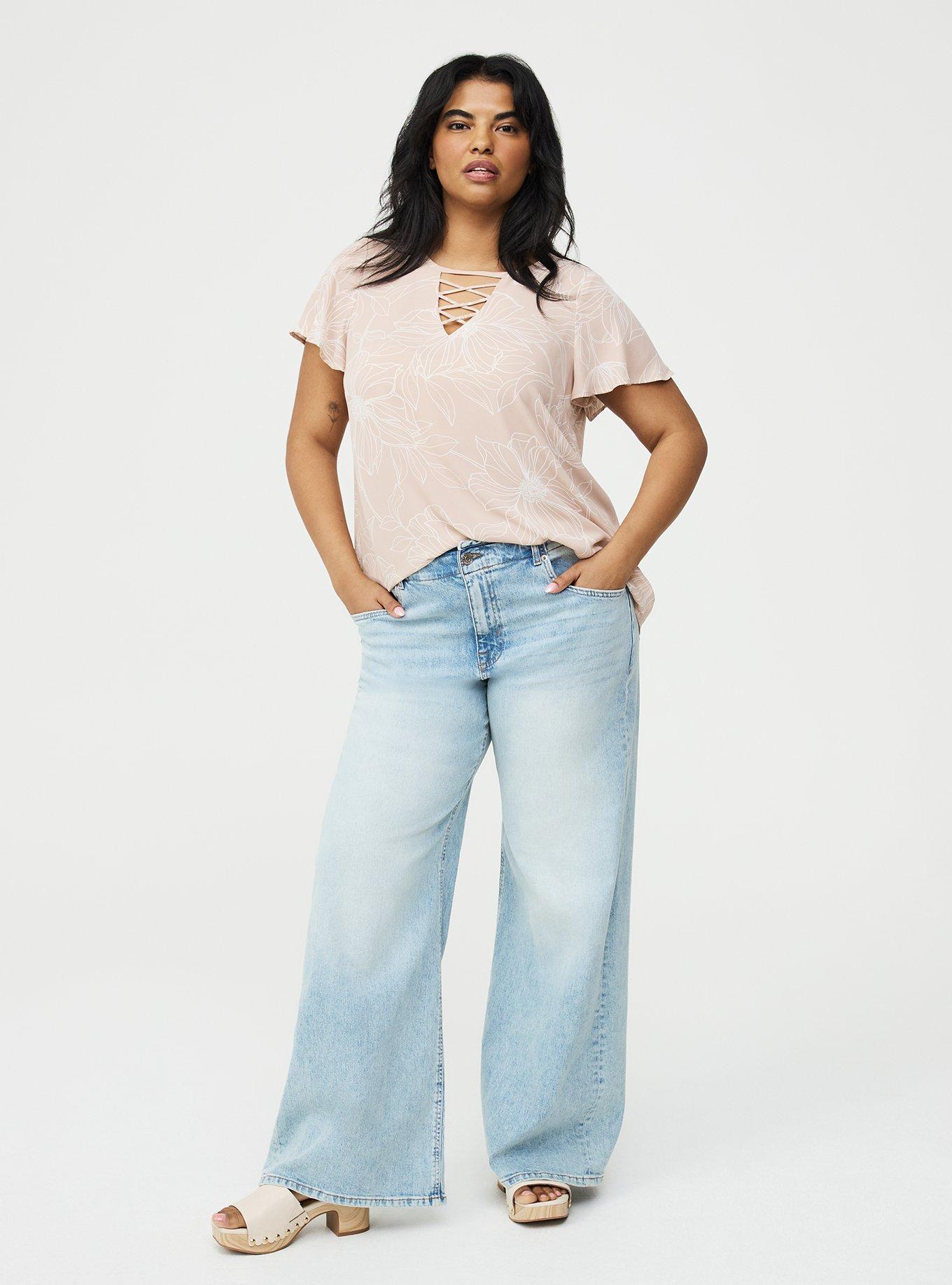 Lattice Flutter Sleeve Top, BLUEPRINT FLORAL TAN, alternate