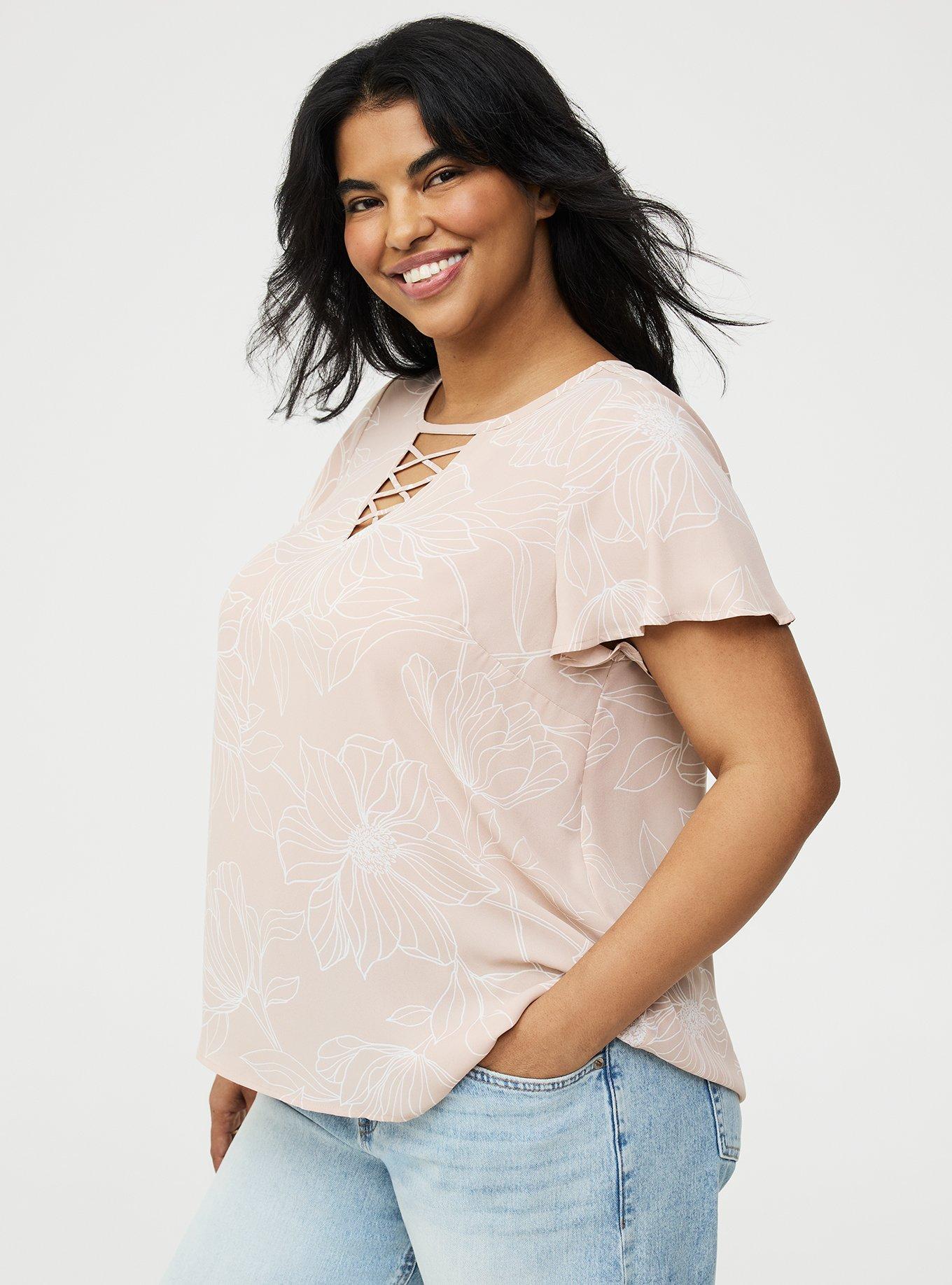 Lattice Flutter Sleeve Top, BLUEPRINT FLORAL TAN, alternate