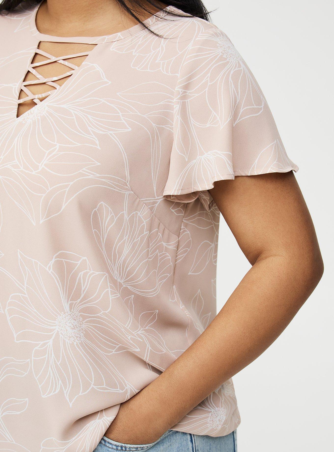 Lattice Flutter Sleeve Top, BLUEPRINT FLORAL TAN, alternate