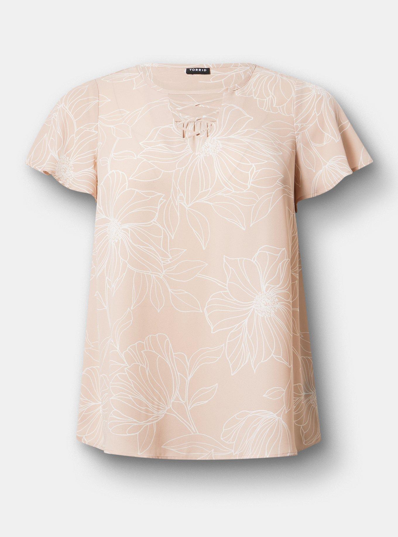 Lattice Flutter Sleeve Top, BLUEPRINT FLORAL TAN, hi-res