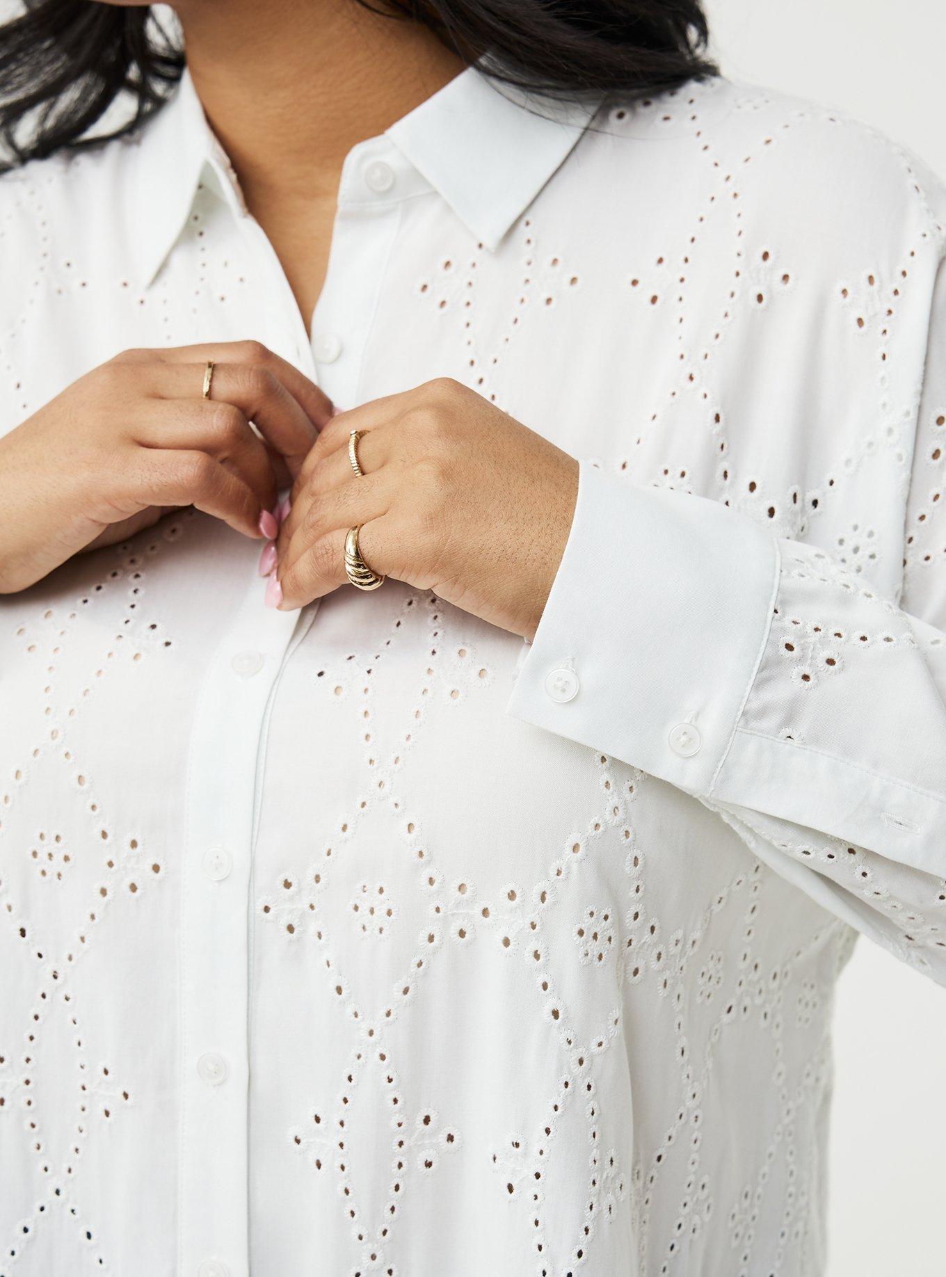 Drop Shoulder Eyelet Shirt, BLANC DE BLANC, alternate
