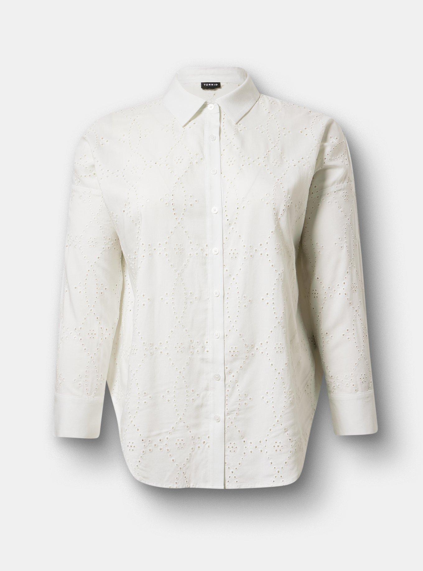 Drop Shoulder Eyelet Shirt, BLANC DE BLANC, hi-res