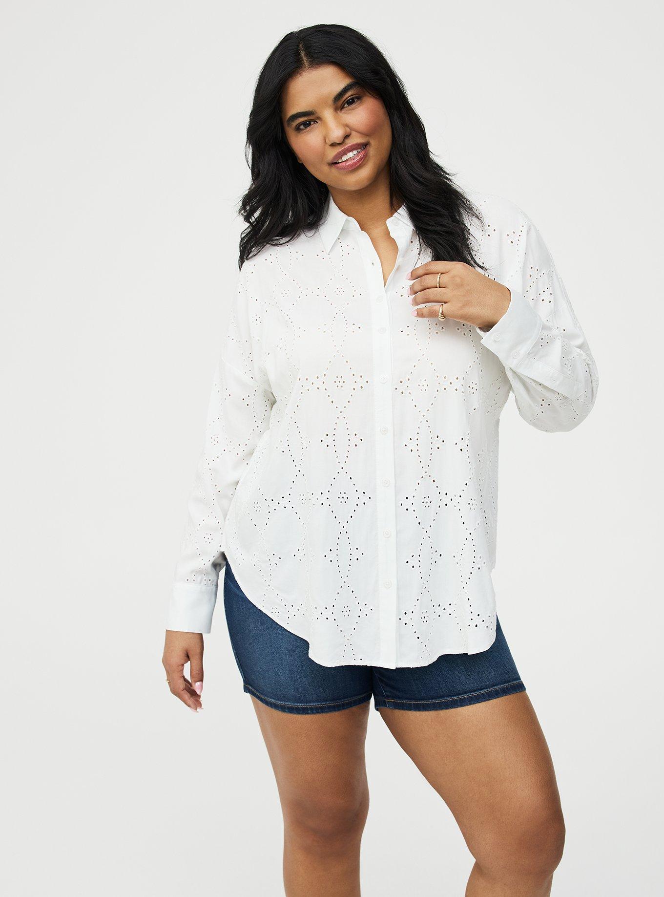 Drop Shoulder Eyelet Shirt, BLANC DE BLANC, hi-res