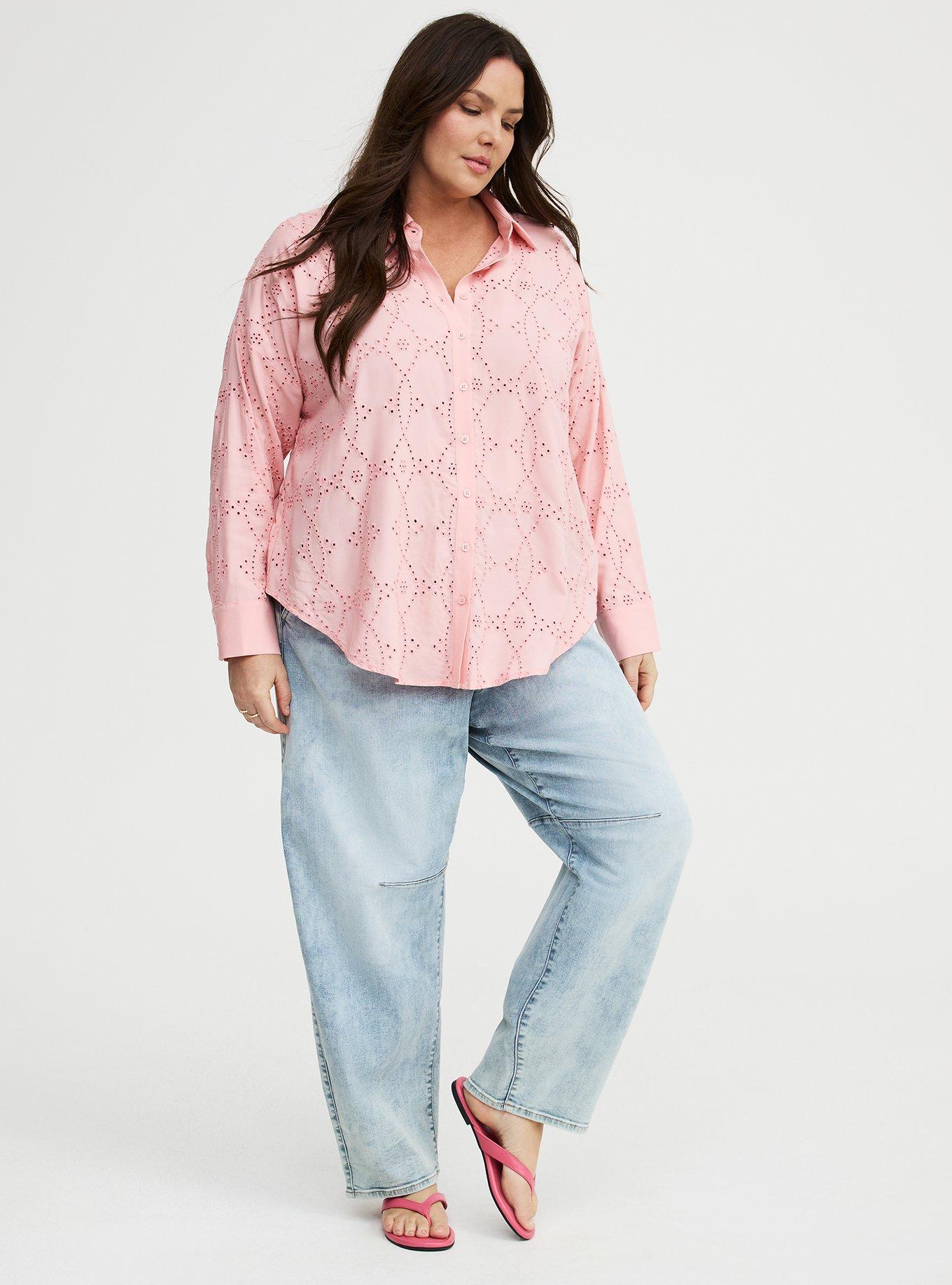 Drop Shoulder Eyelet Shirt, BLOSSOM, alternate