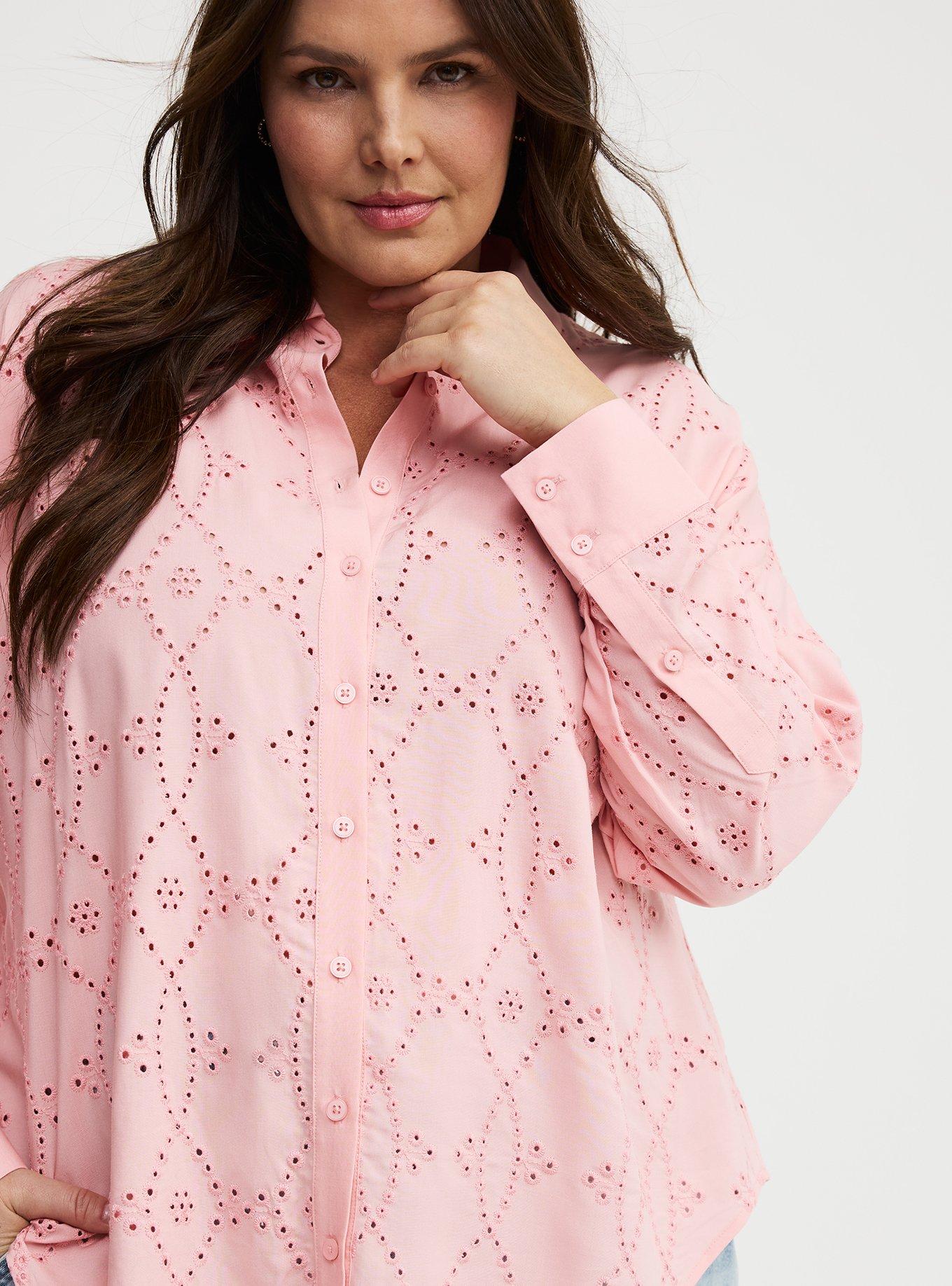 Drop Shoulder Eyelet Shirt, BLOSSOM, alternate