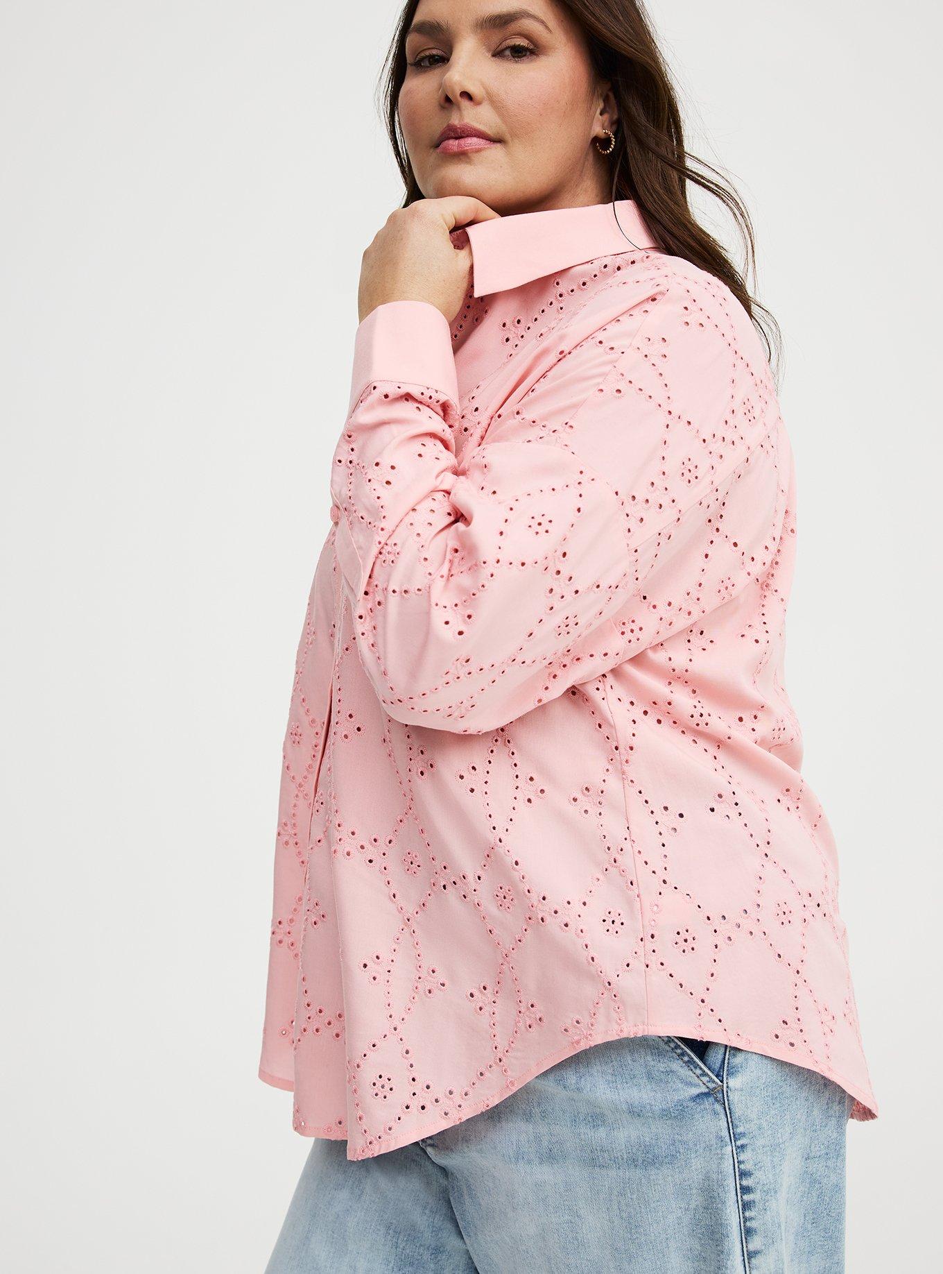 Drop Shoulder Eyelet Shirt, BLOSSOM, alternate