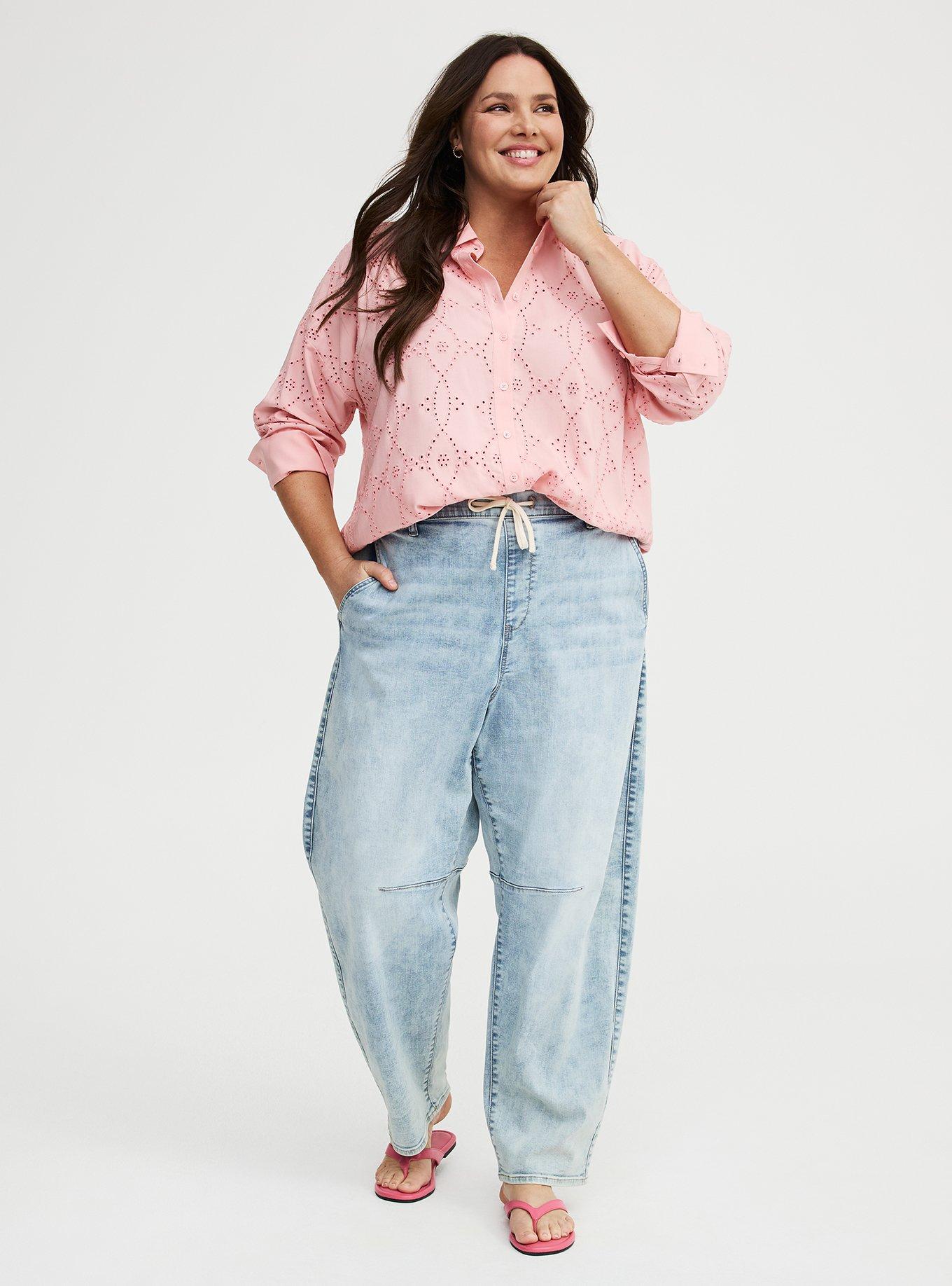 Drop Shoulder Eyelet Shirt, BLOSSOM, alternate