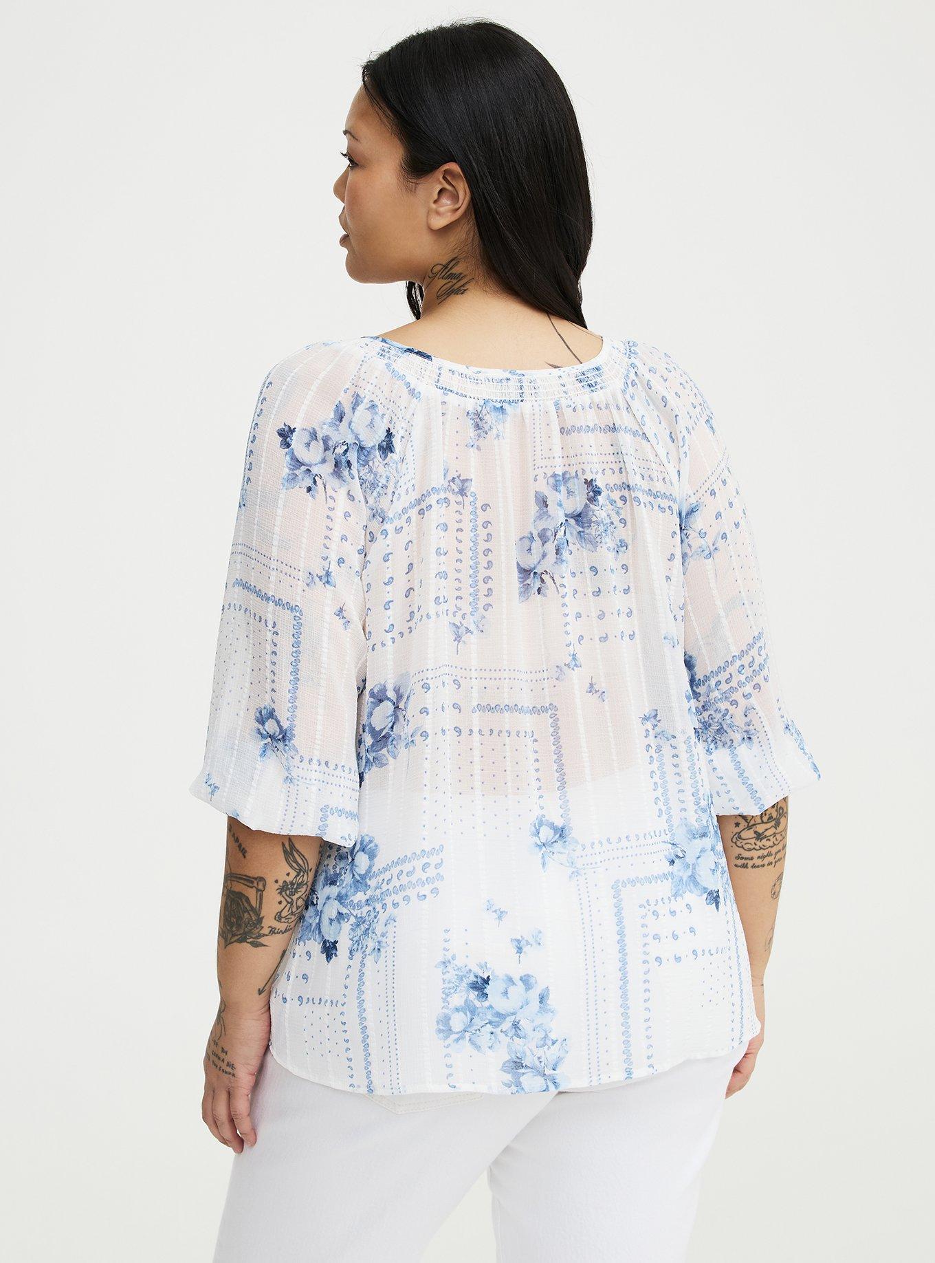 Raglan Peasant Blouse, ALLISON PATCHWORK BLUE, alternate