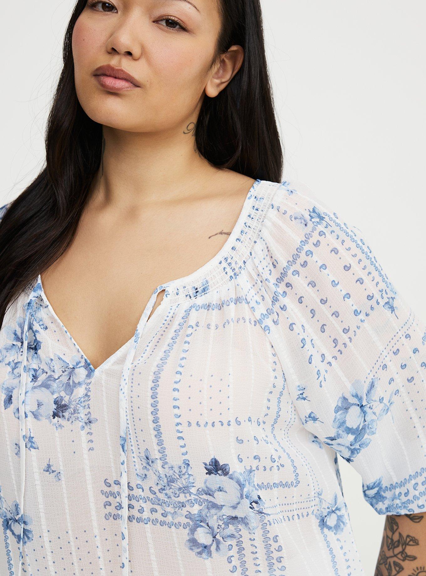 Raglan Peasant Blouse, ALLISON PATCHWORK BLUE, alternate