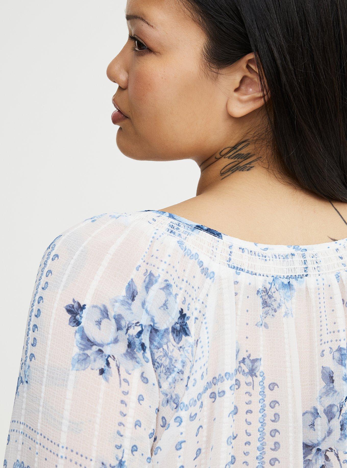 Raglan Peasant Blouse, ALLISON PATCHWORK BLUE, alternate