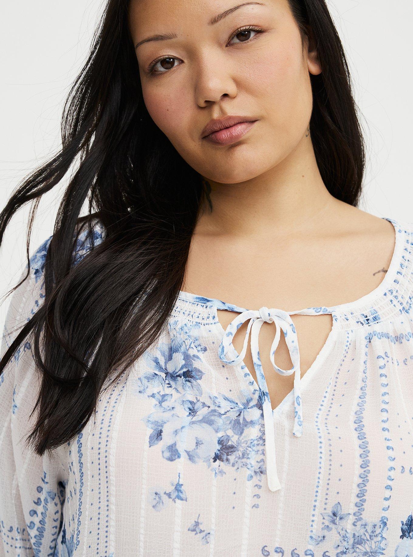 Raglan Peasant Blouse, ALLISON PATCHWORK BLUE, alternate