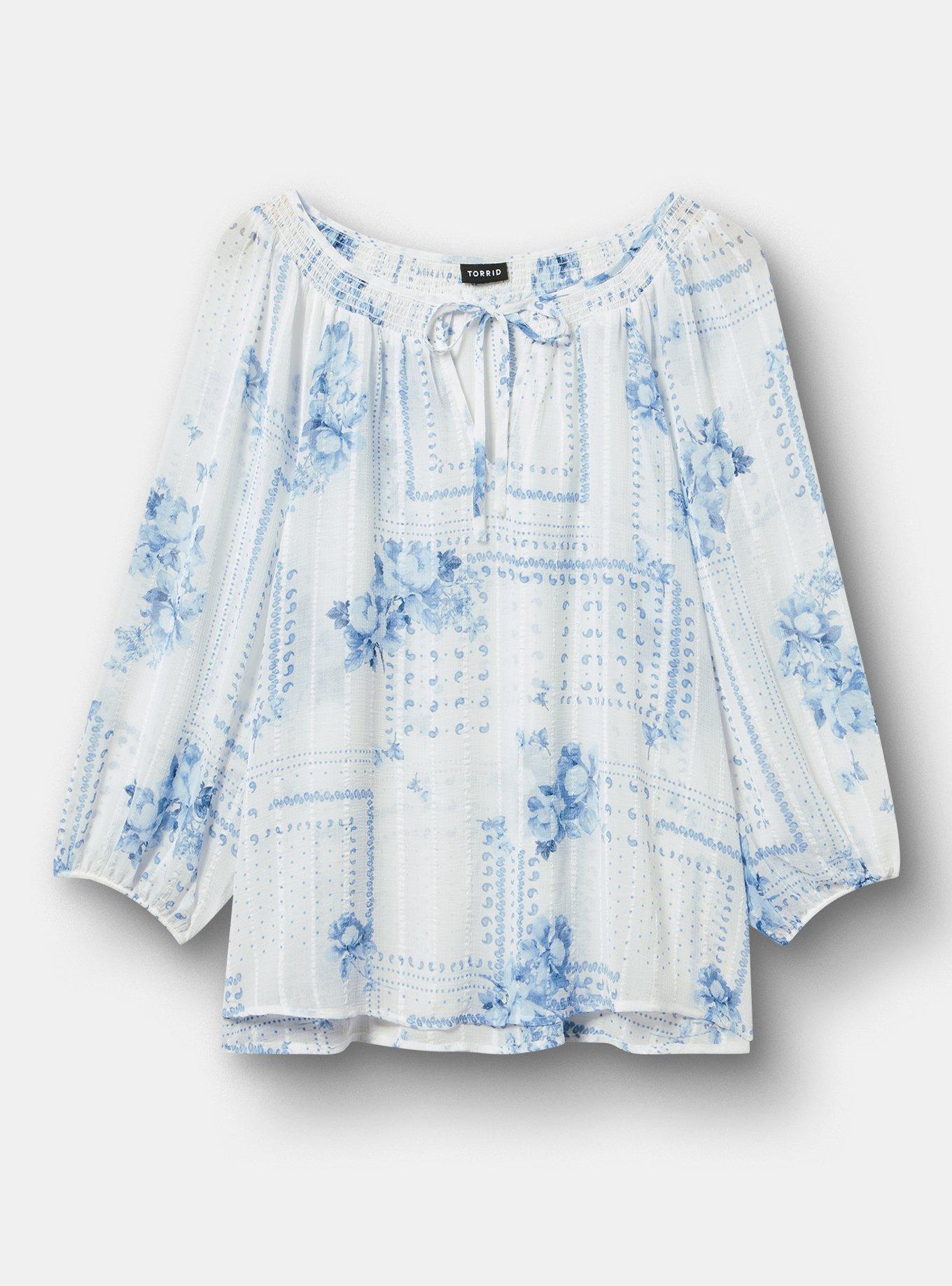 Raglan Peasant Blouse, ALLISON PATCHWORK BLUE, hi-res