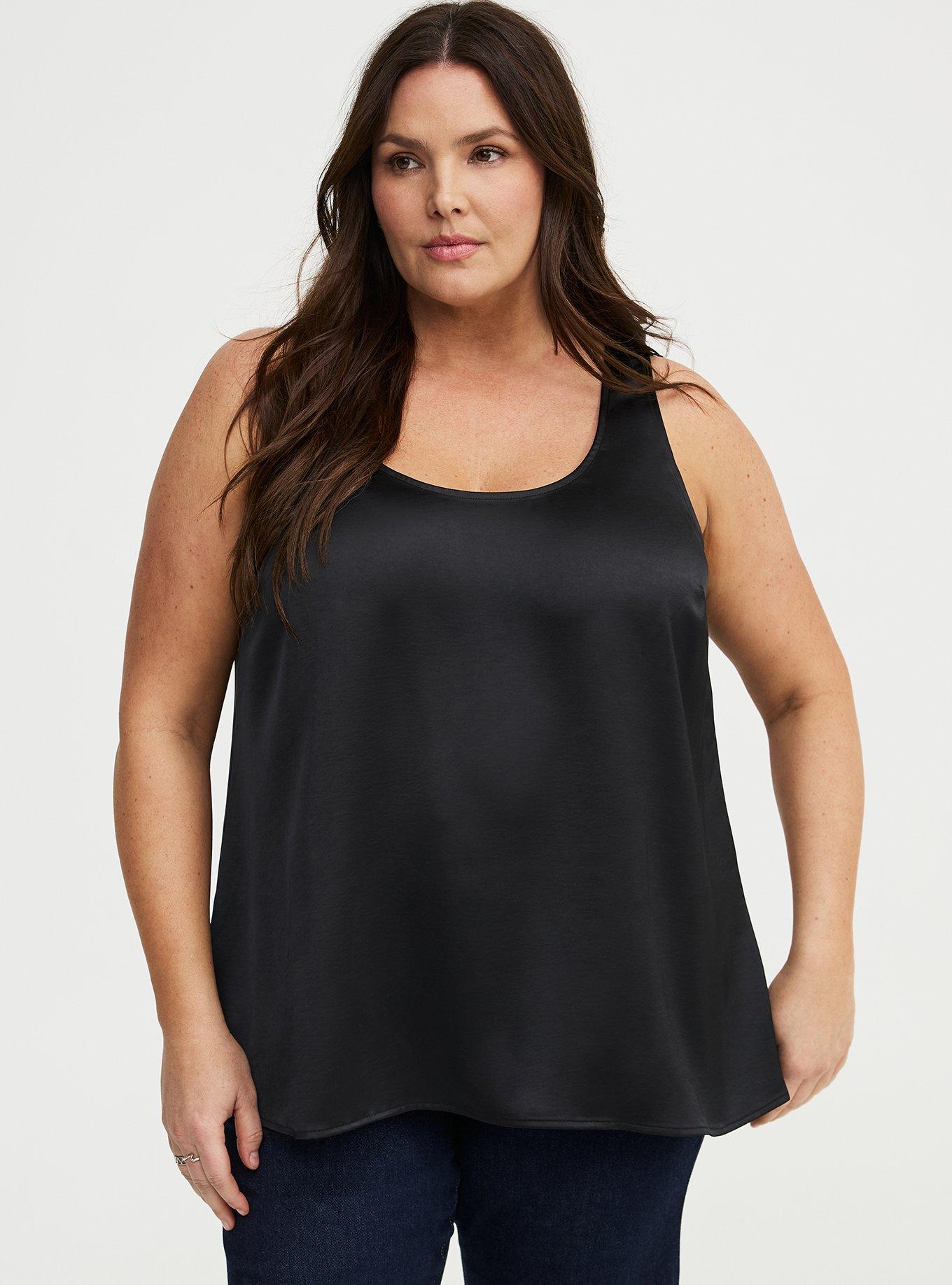 Satin Scoop Tank, DEEP BLACK, hi-res