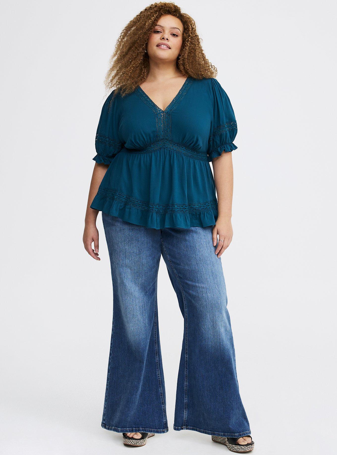 Lace Trim Babydoll Top, LEGION BLUE, alternate