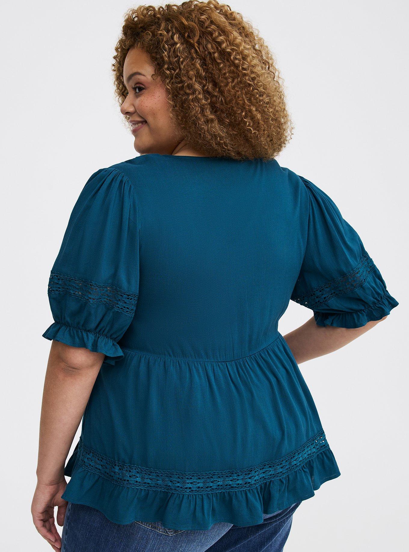 Lace Trim Babydoll Top, LEGION BLUE, alternate