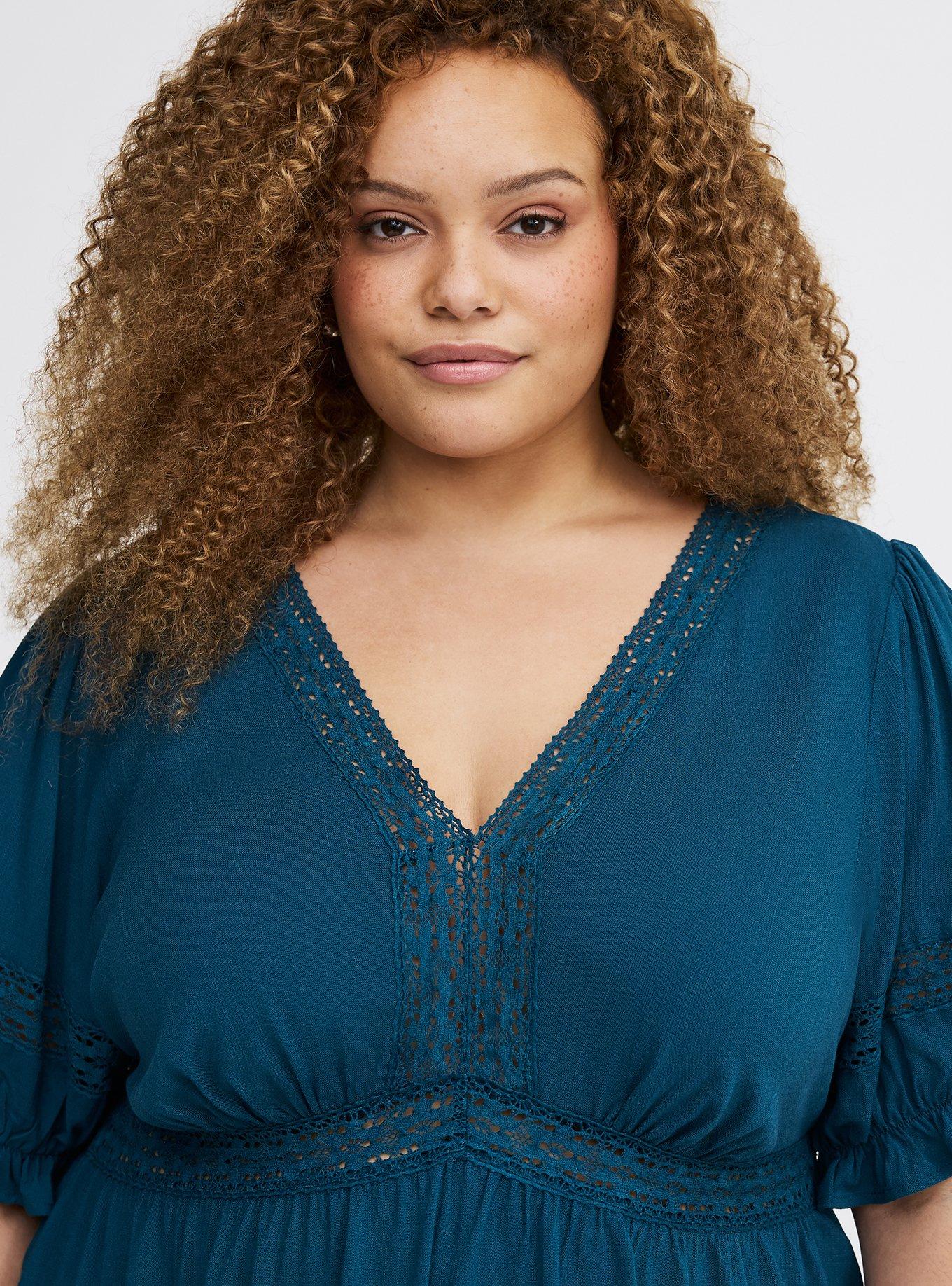 Lace Trim Babydoll Top, LEGION BLUE, alternate