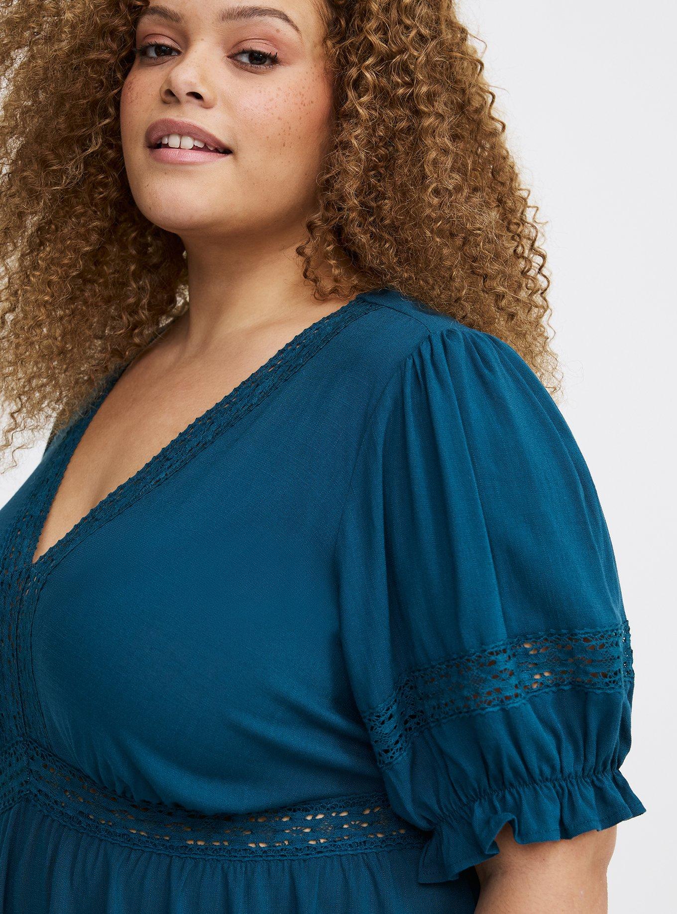 Lace Trim Babydoll Top, LEGION BLUE, alternate