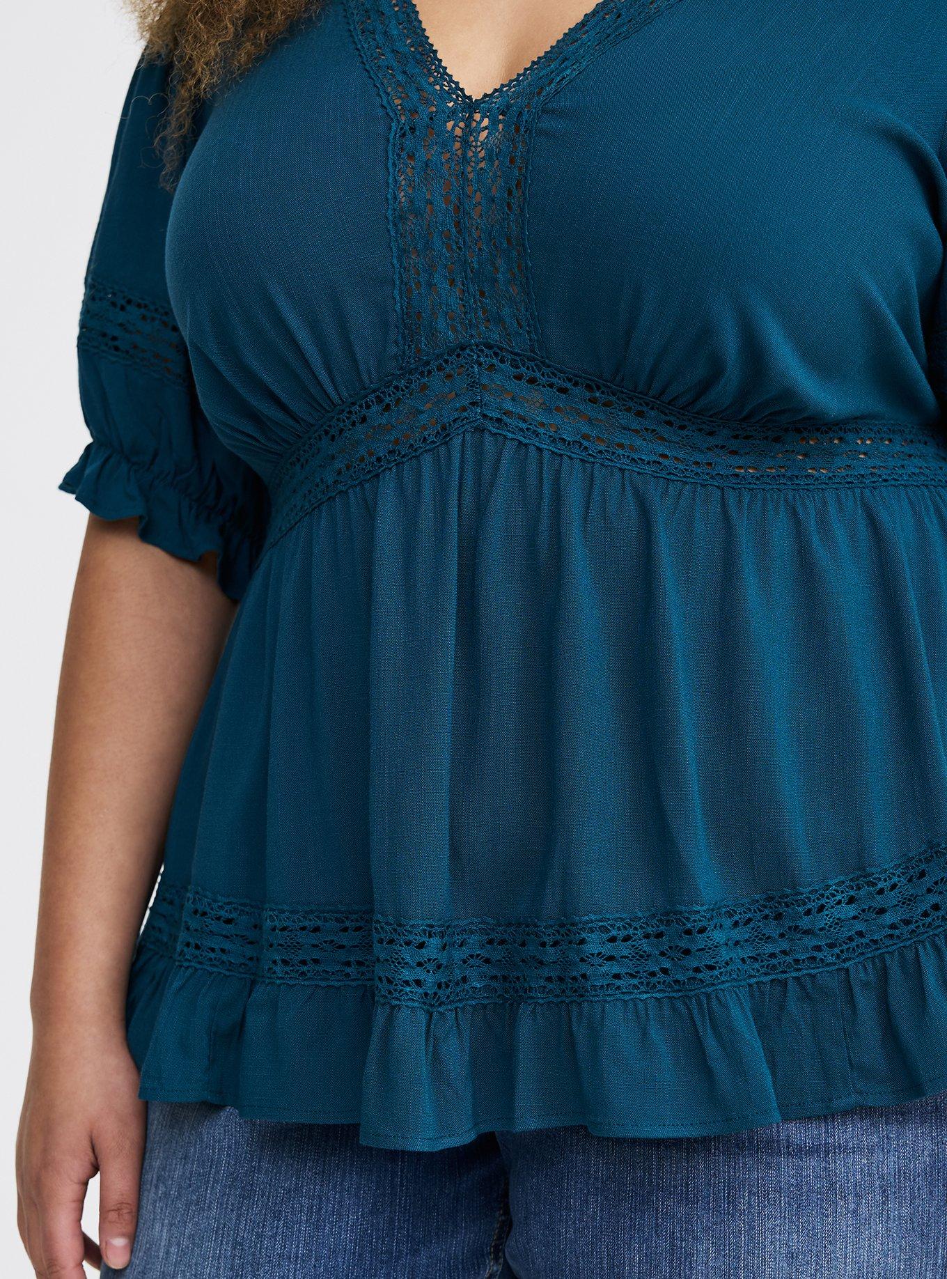 Lace Trim Babydoll Top, LEGION BLUE, alternate