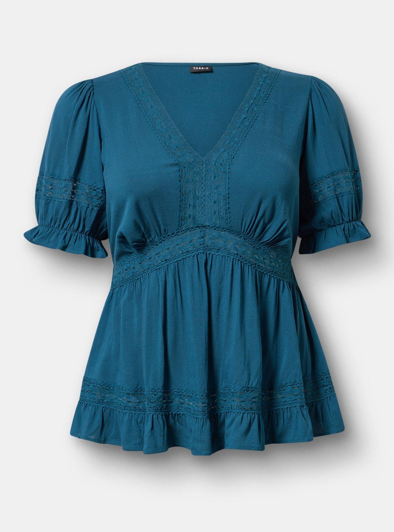 Lace Trim Babydoll Top, LEGION BLUE, hi-res