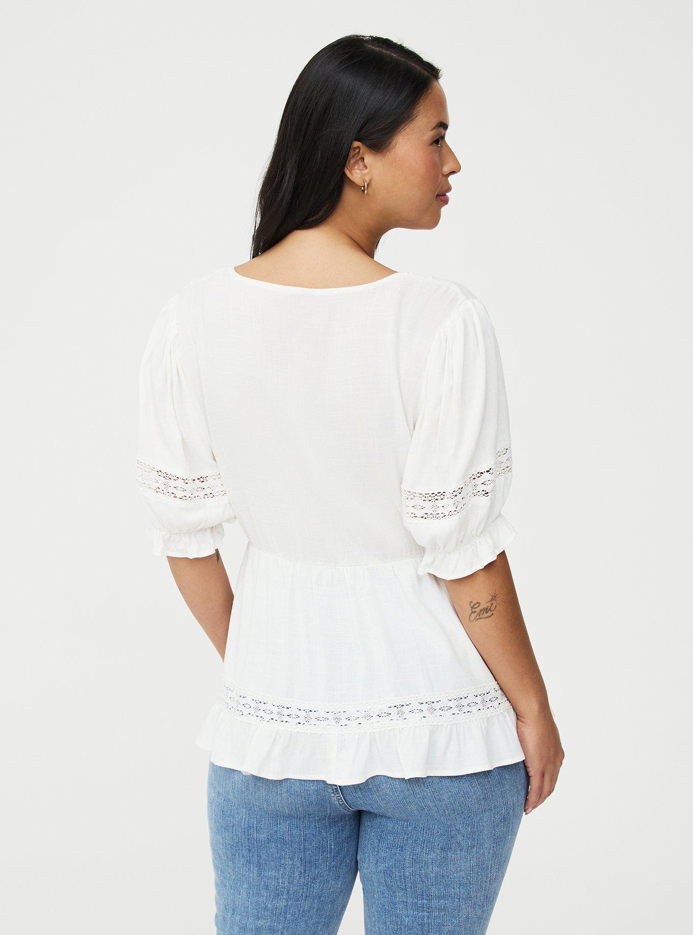 Lace Trim Babydoll Top, BLANC DE BLANC, alternate