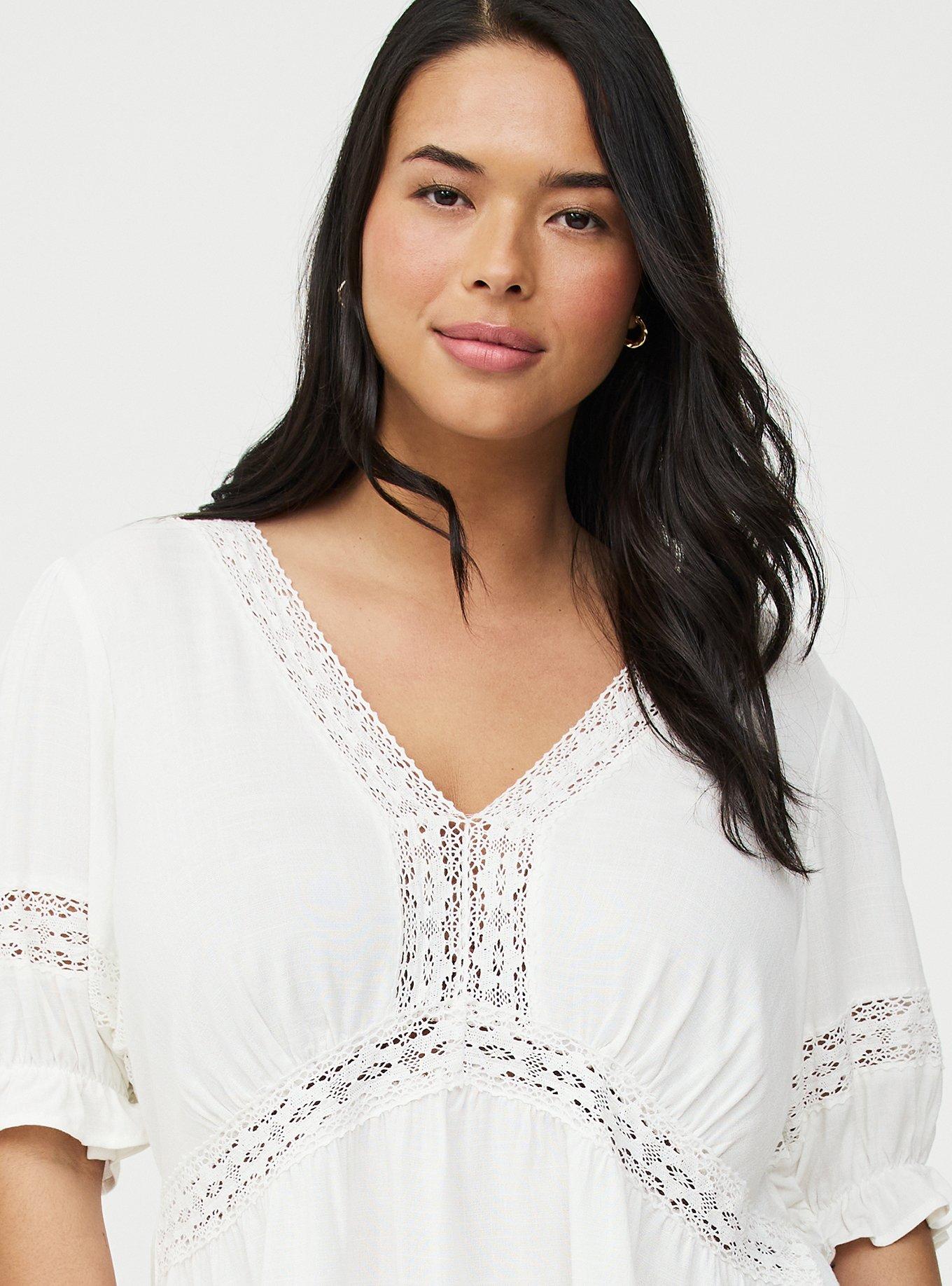 Lace Trim Babydoll Top, BLANC DE BLANC, alternate