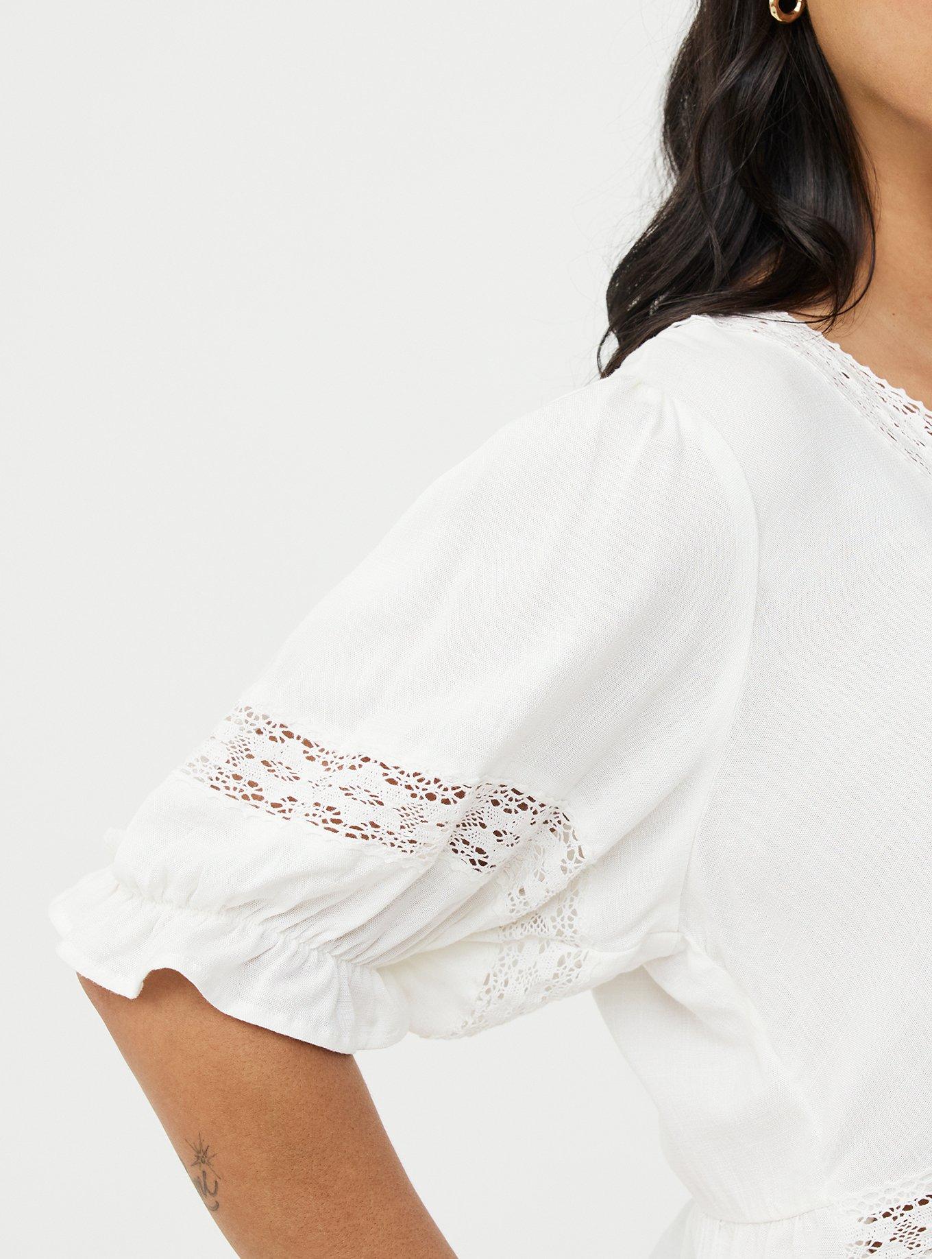 Lace Trim Babydoll Top, BLANC DE BLANC, alternate