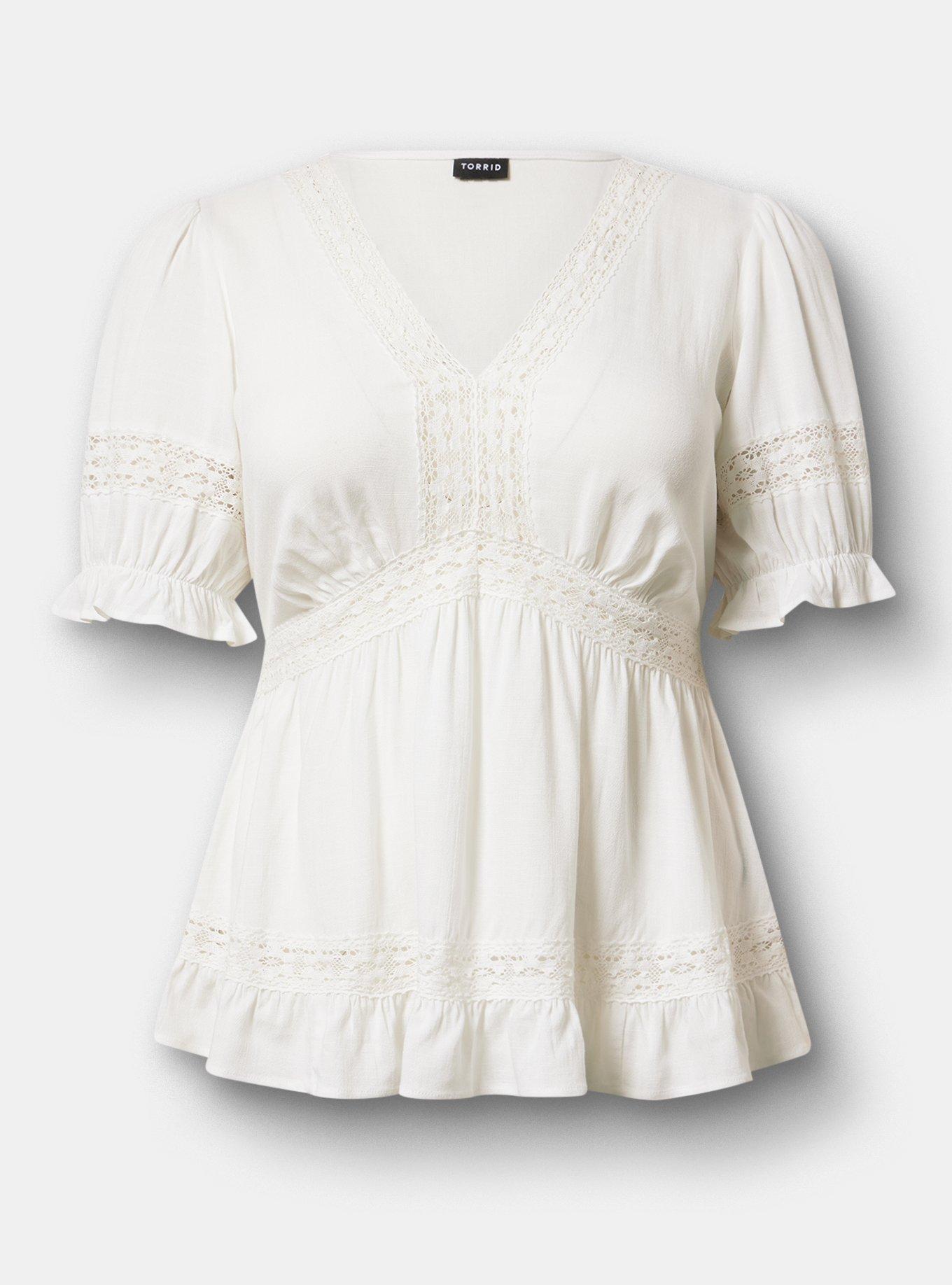 Lace Trim Babydoll Top, BLANC DE BLANC, hi-res