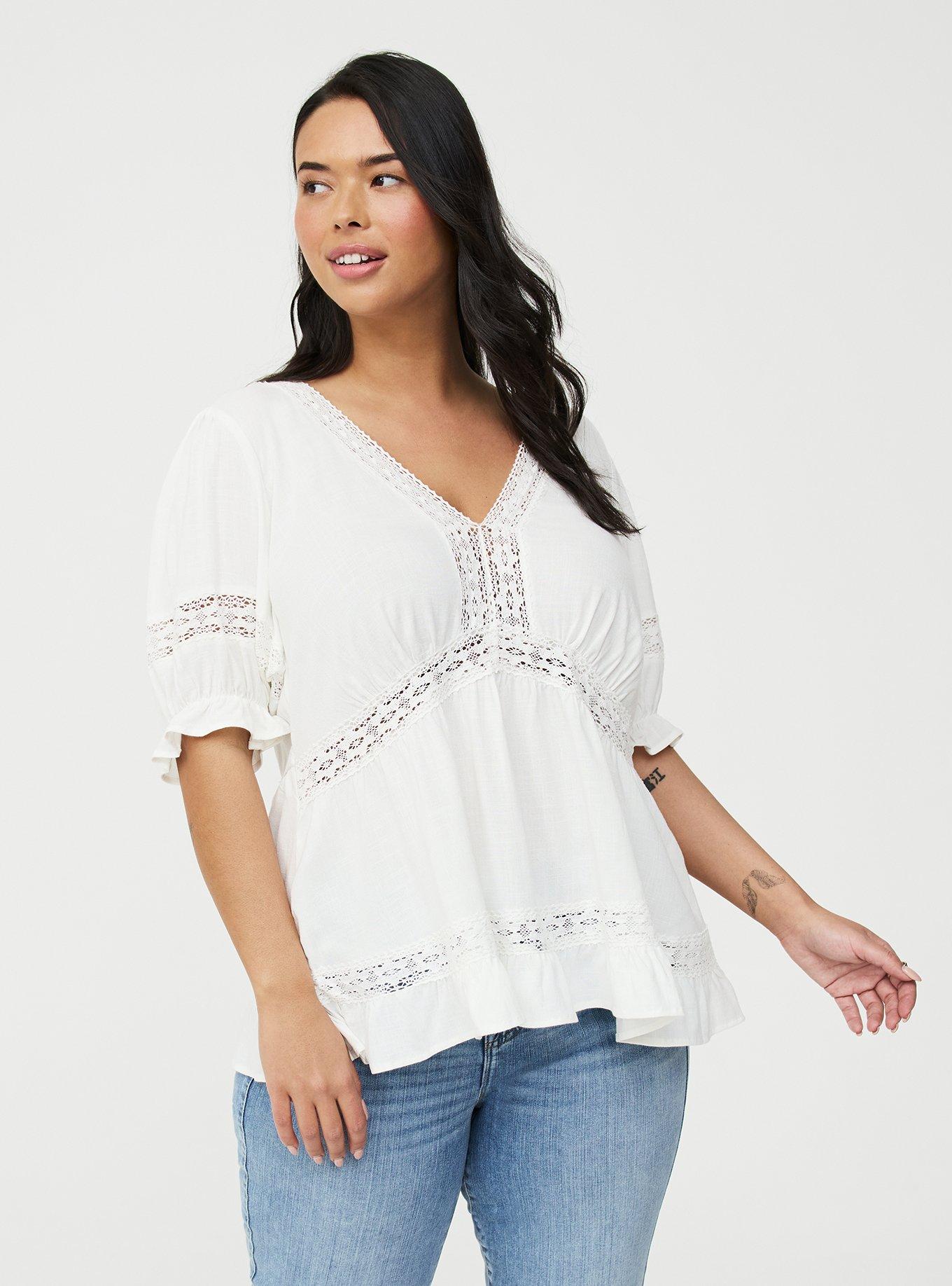 Lace Trim Babydoll Top, BLANC DE BLANC, hi-res