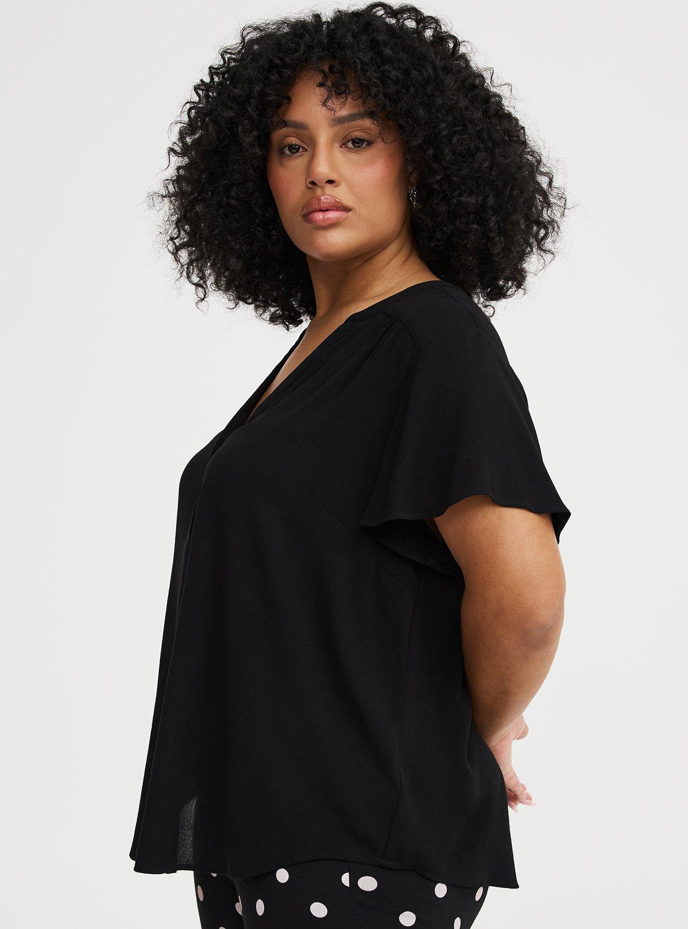 GAUZE 黒 Mサイズ Tシャツ anvil Plus Size - Harper Crinkle Gauze Pullover Top - Torrid