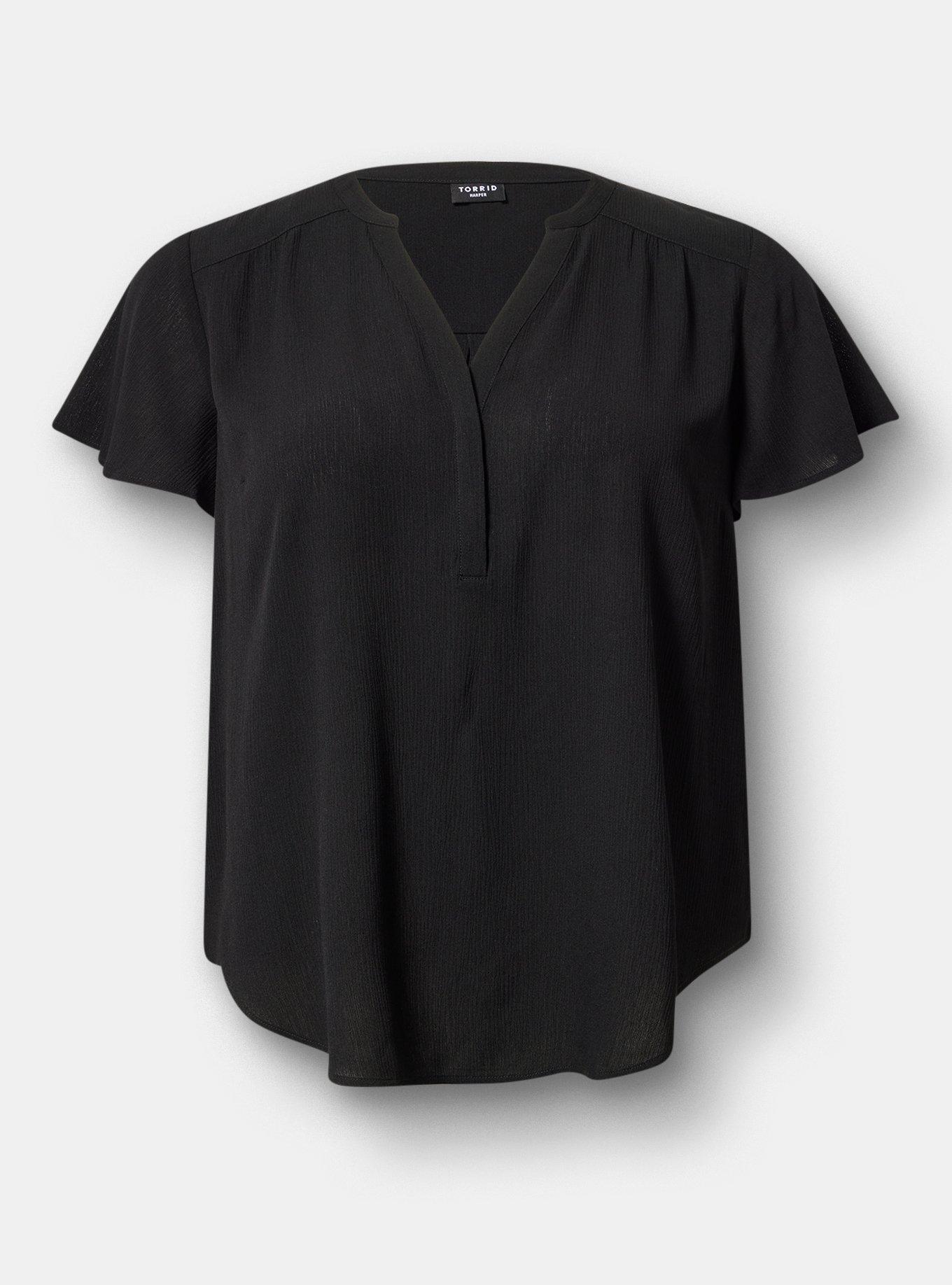 Harper Crinkle Gauze Pullover Top, DEEP BLACK, hi-res