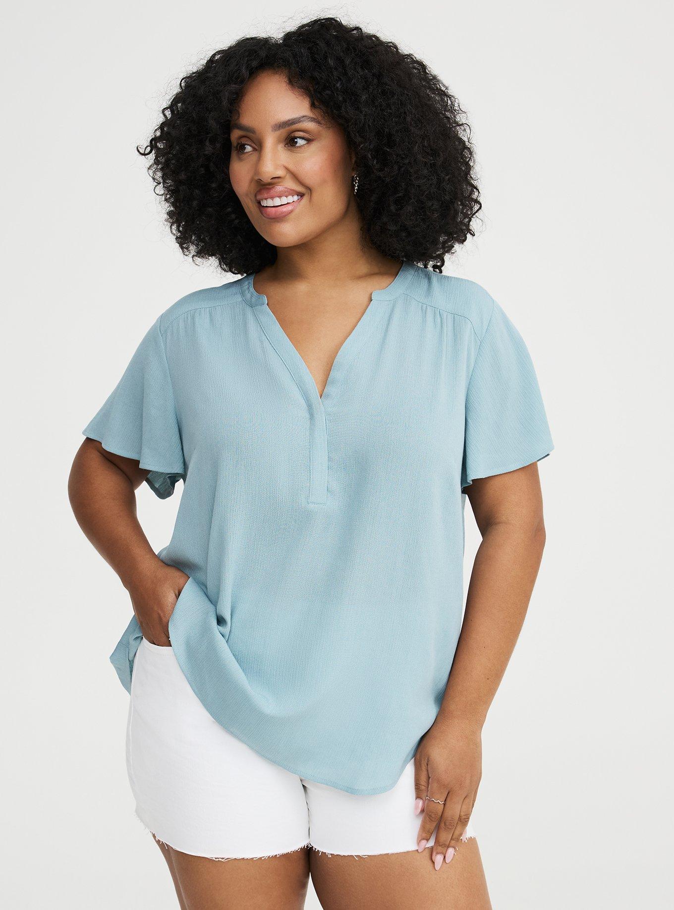 Harper Crinkle Gauze Pullover Top, STONE BLUE, hi-res