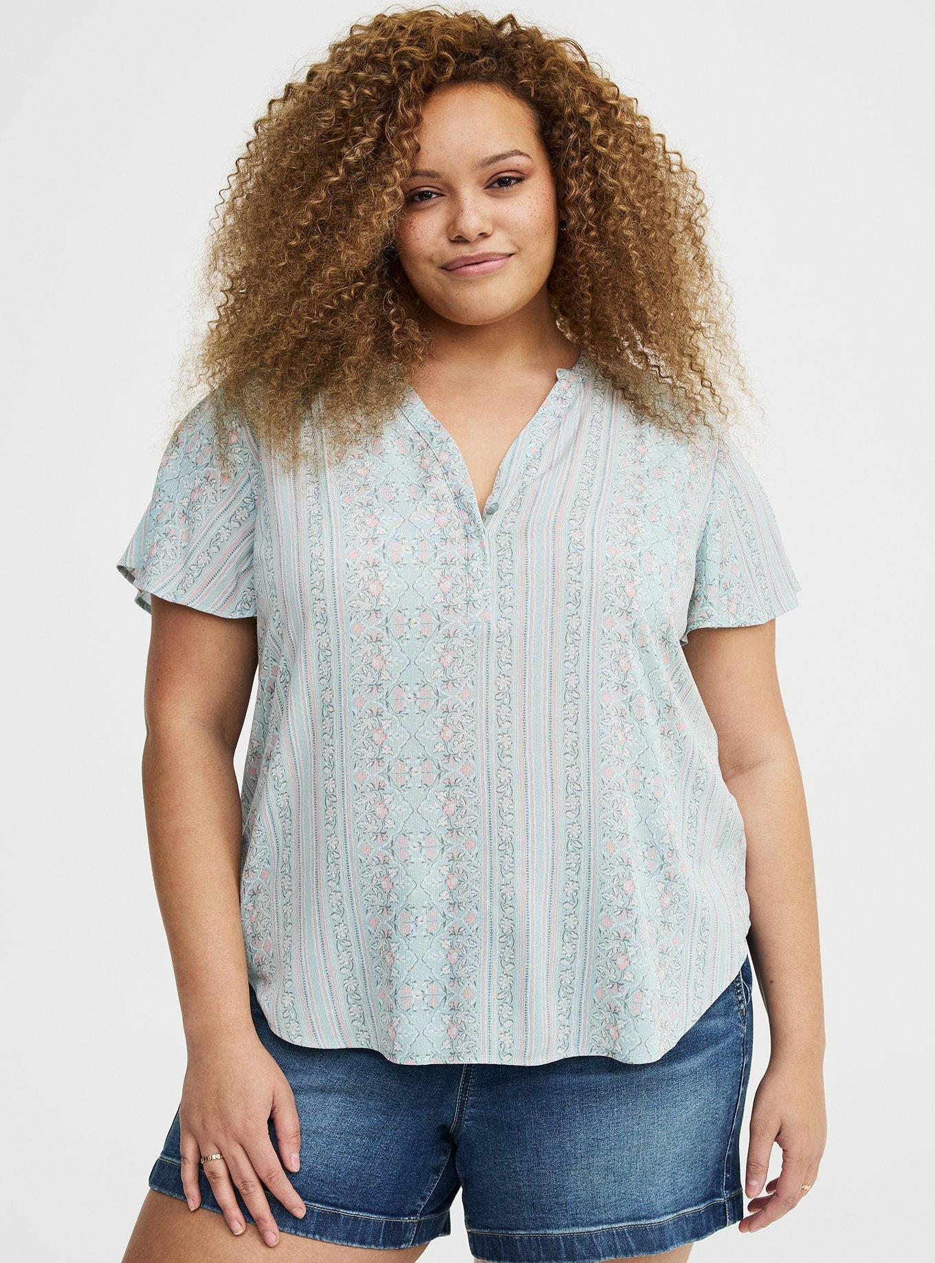 Harper Crinkle Gauze Pullover Top, JASMINE BORDER MINT, hi-res