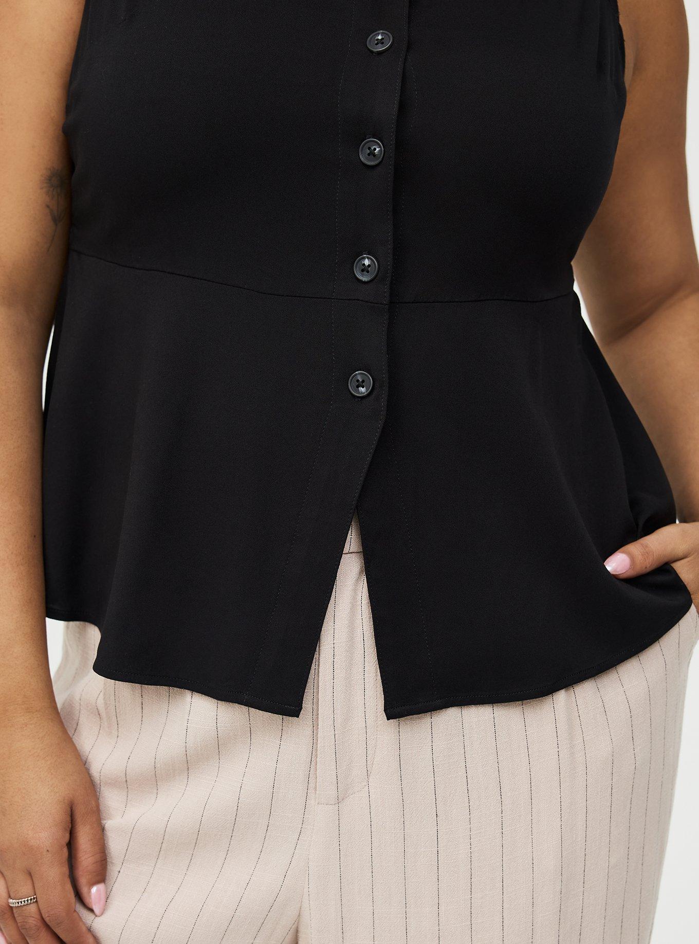 Button Front Peplum Tank, DEEP BLACK, alternate