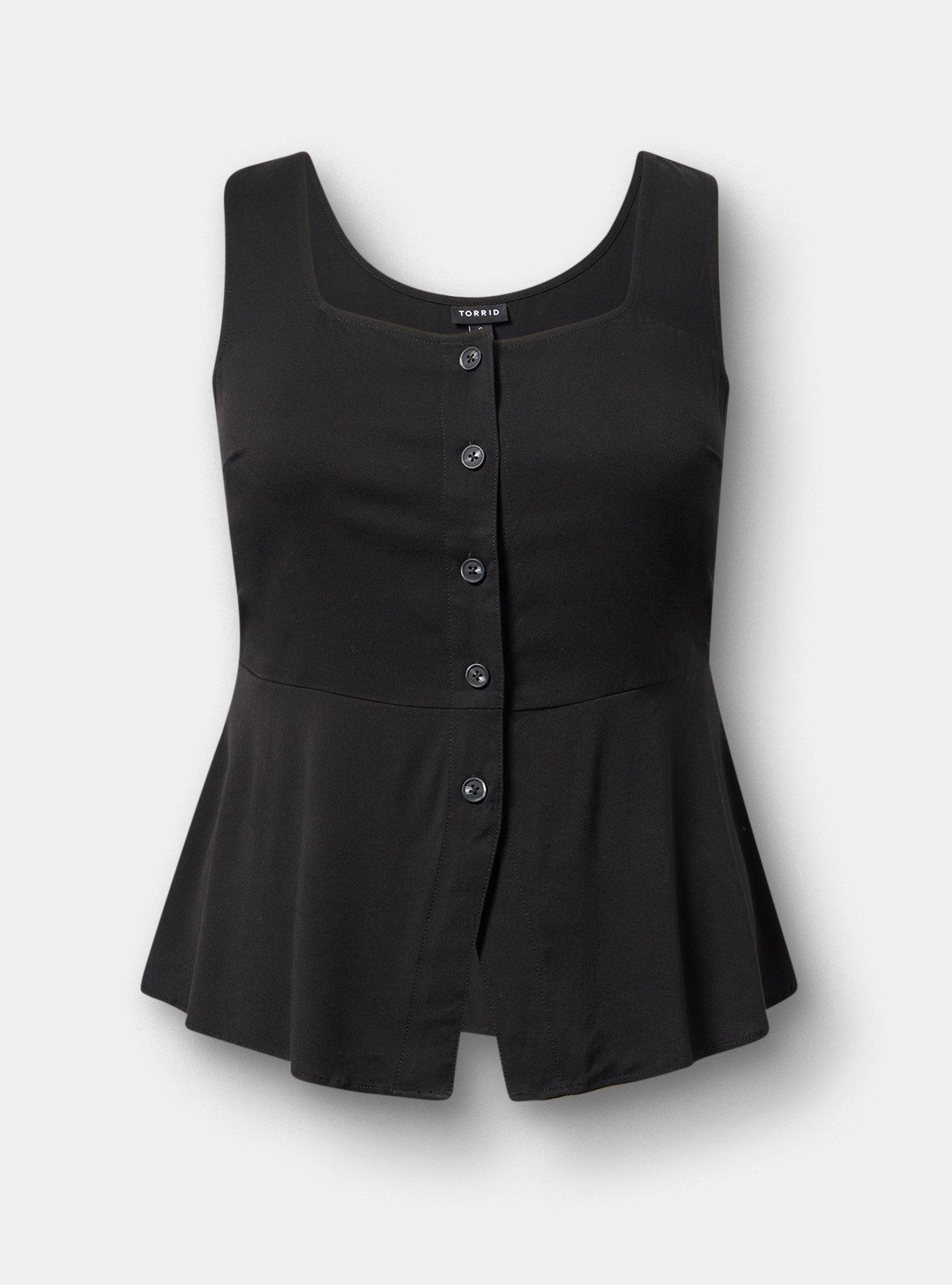 Button Front Peplum Tank, DEEP BLACK, hi-res