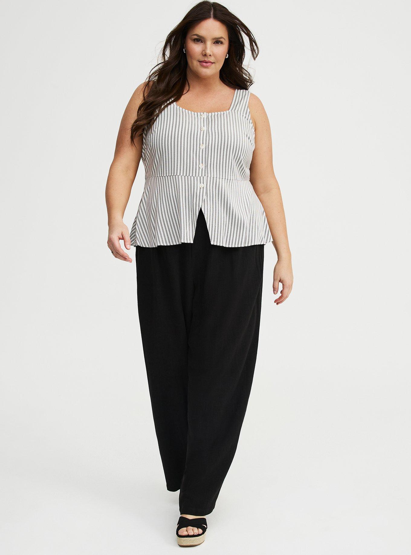 Button Front Peplum Tank, MORA STRIPE WHITE, alternate